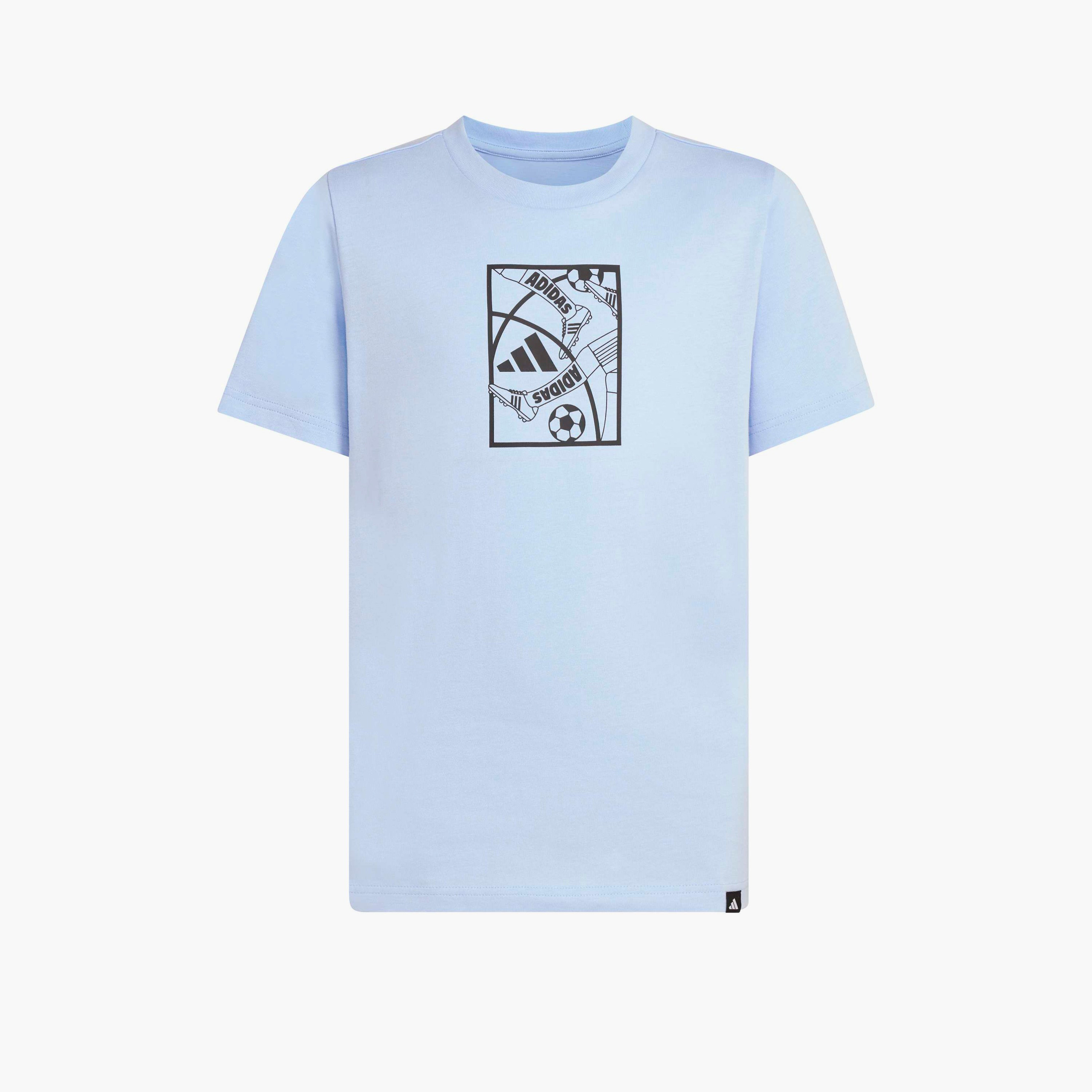 adidas Crew Neck Short Sleeves T-shirt with Football Print-boys-clothing-sportswear-tops-image-2