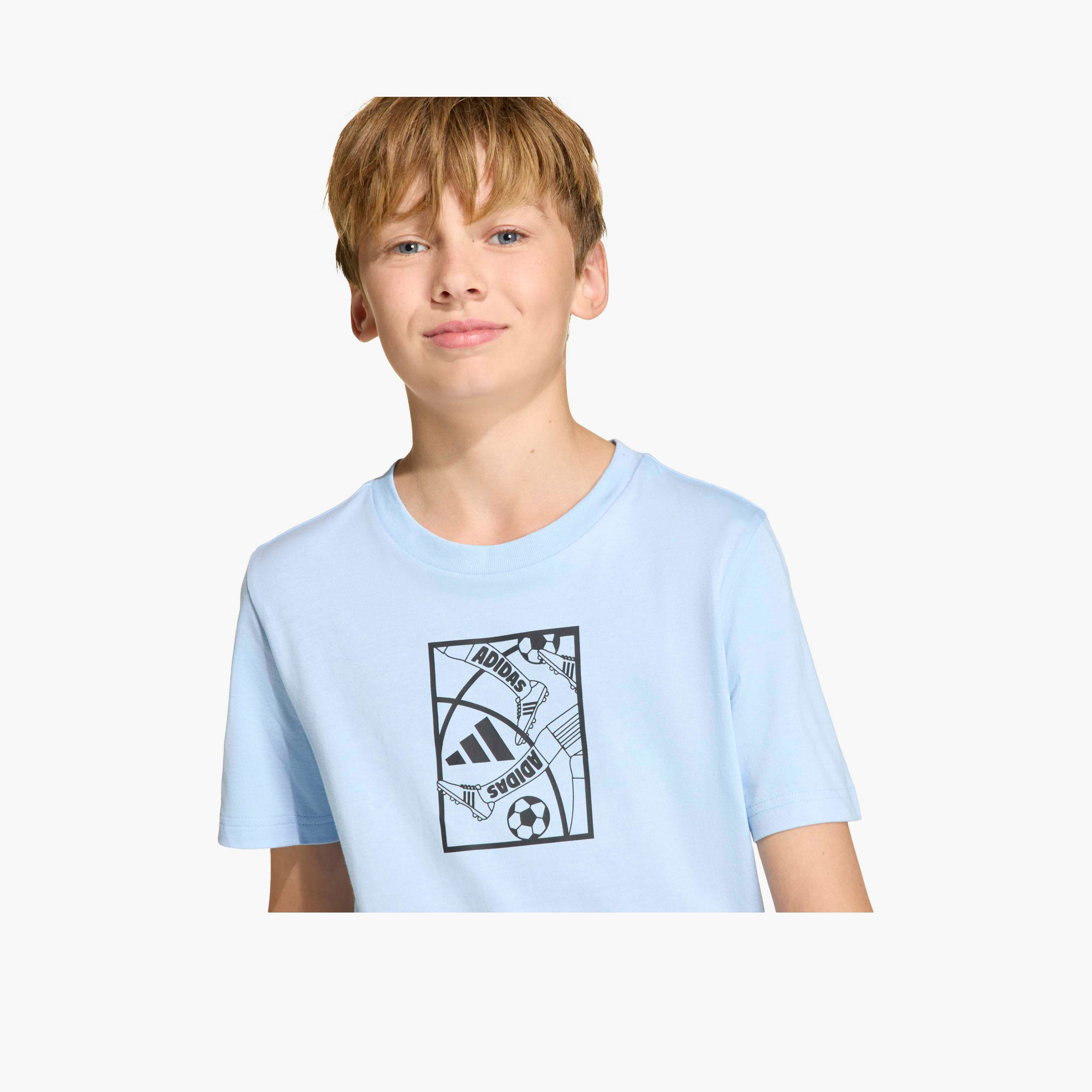 adidas Crew Neck Short Sleeves T-shirt with Football Print-boys-clothing-sportswear-tops-image-5