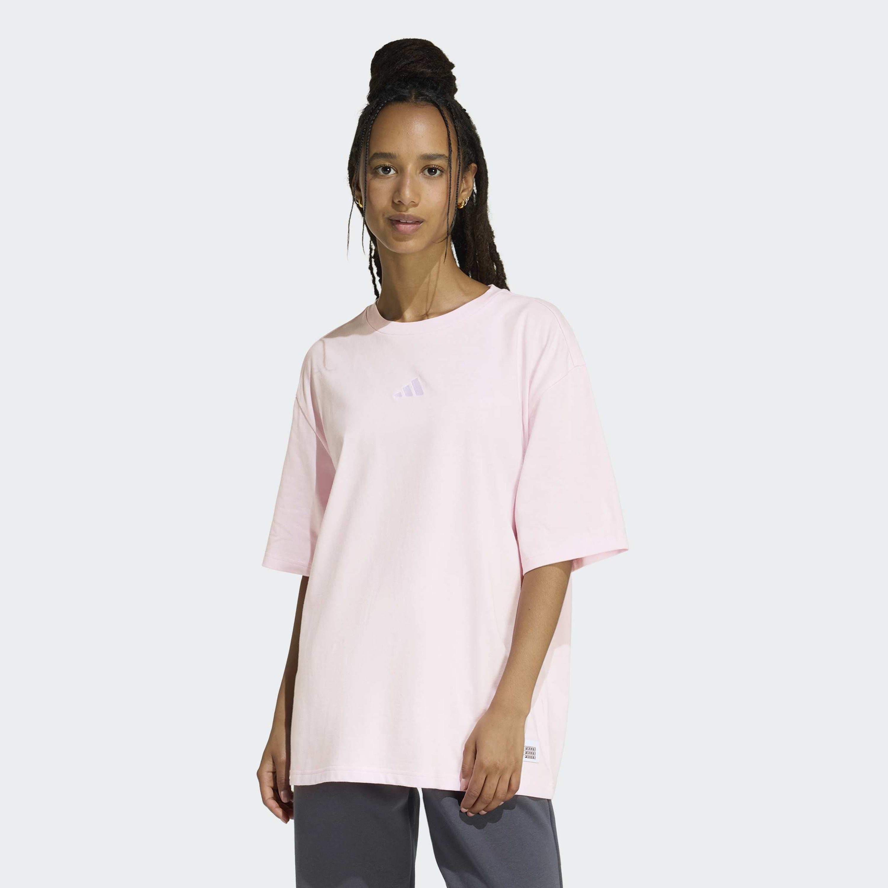adidas Women Mini Embroidery Oversized Graphic Short Sleeve T-Shirt-women-clothing-tshirts-image-1