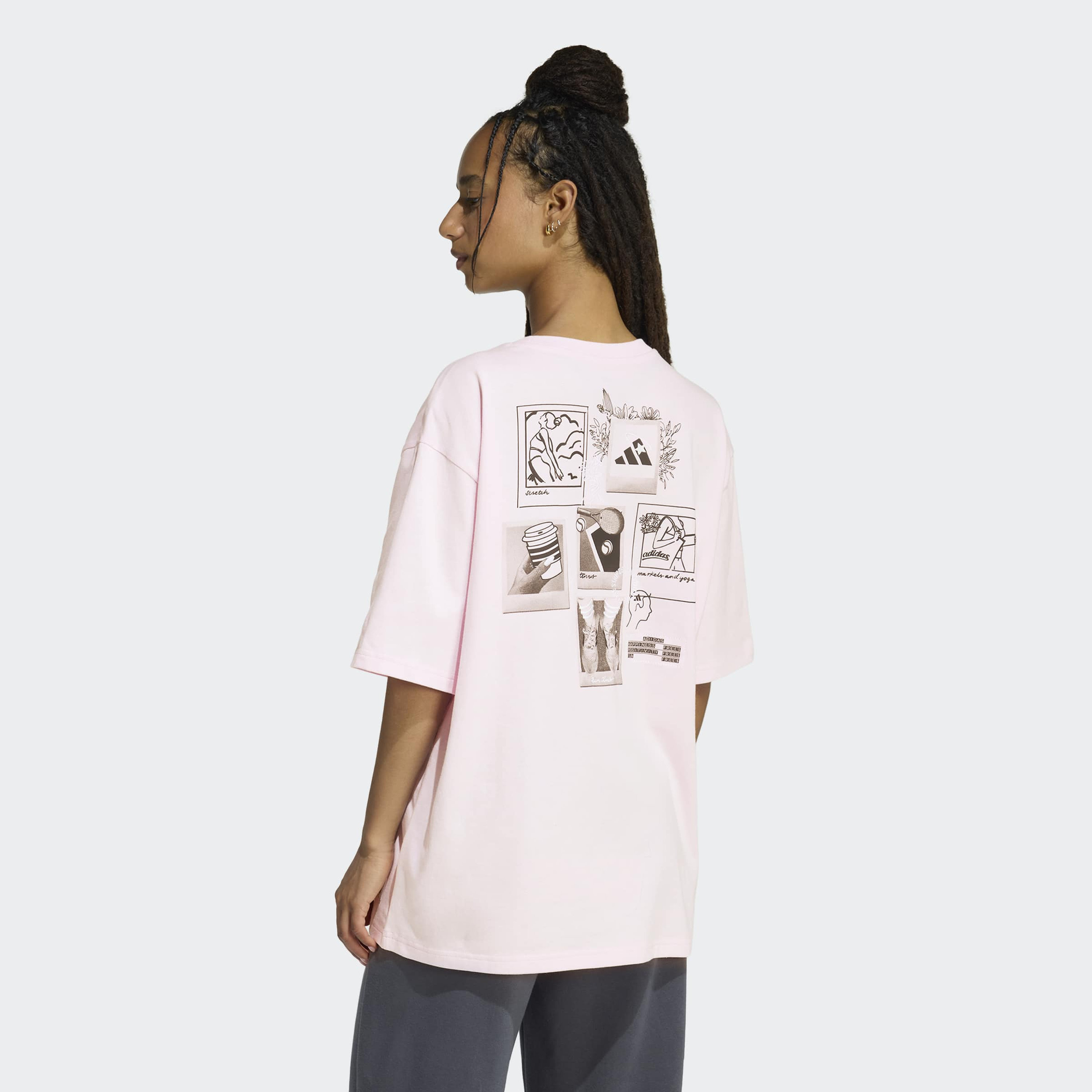اديداس - تيشيرت نسائي قصير الأكمام برسومات كبيرة الحجم رسومات صغيرة-women-clothing-tshirts-image-3