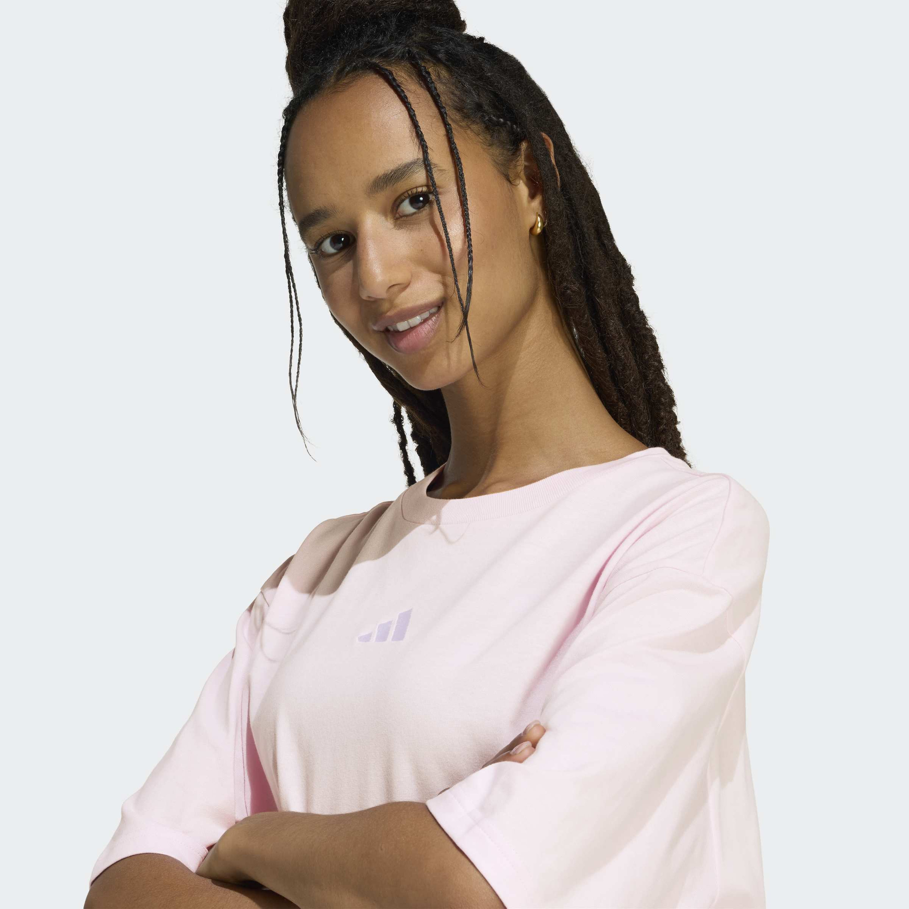 اديداس - تيشيرت نسائي قصير الأكمام برسومات كبيرة الحجم رسومات صغيرة-women-clothing-tshirts-image-4