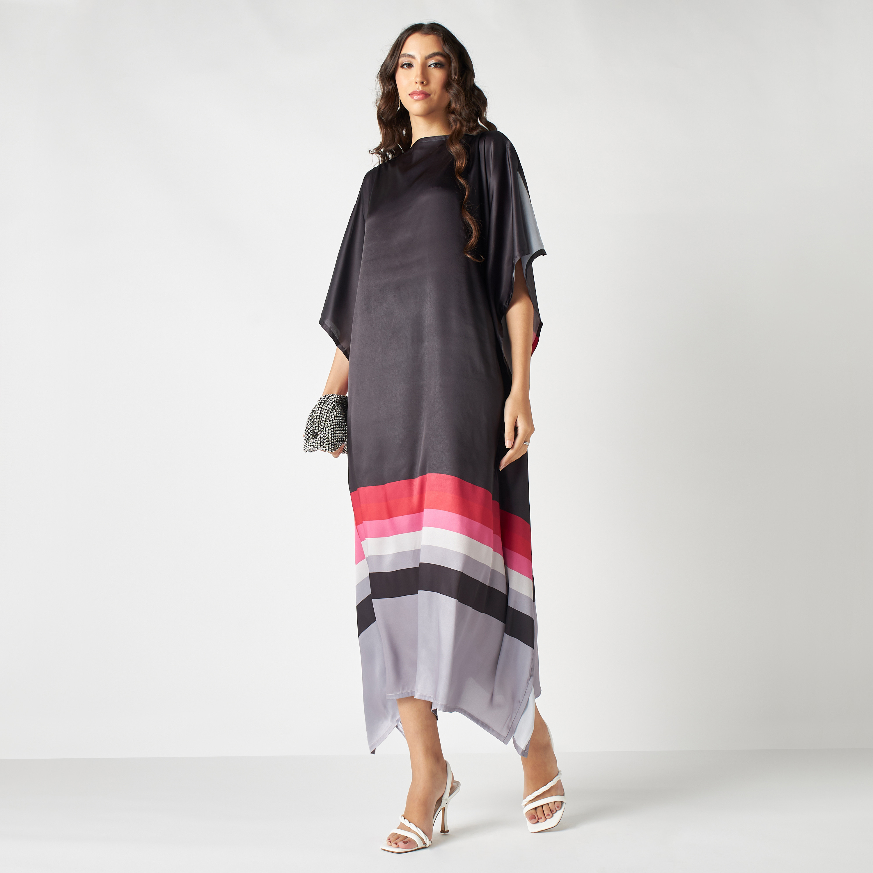 FYOR Striped Kaftan Dress with Slit Detail-women-arabicclothing-kaftan-image-2