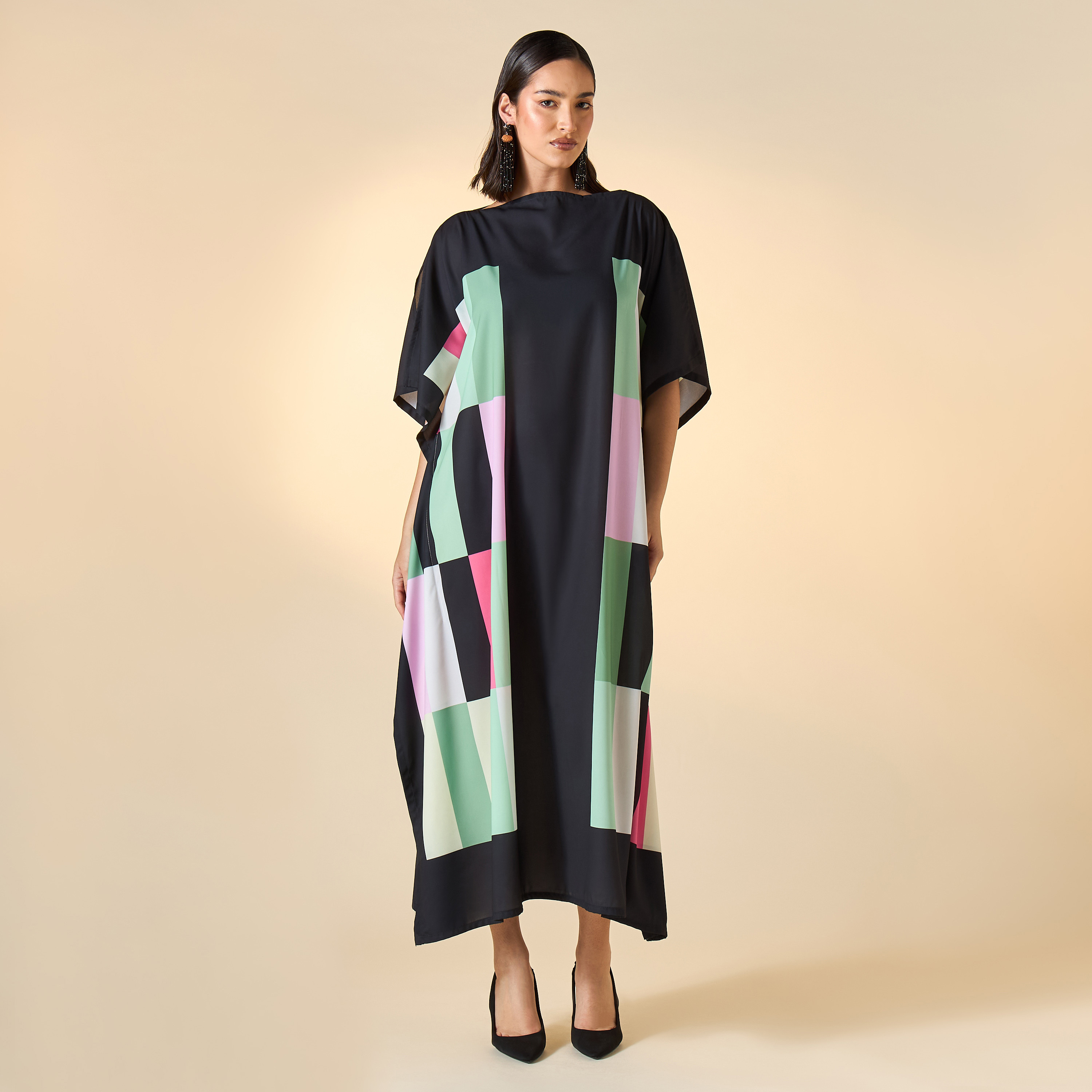 FYOR Printed Kaftan Dress with Boat Neck-women-clothing-dresses-image-1