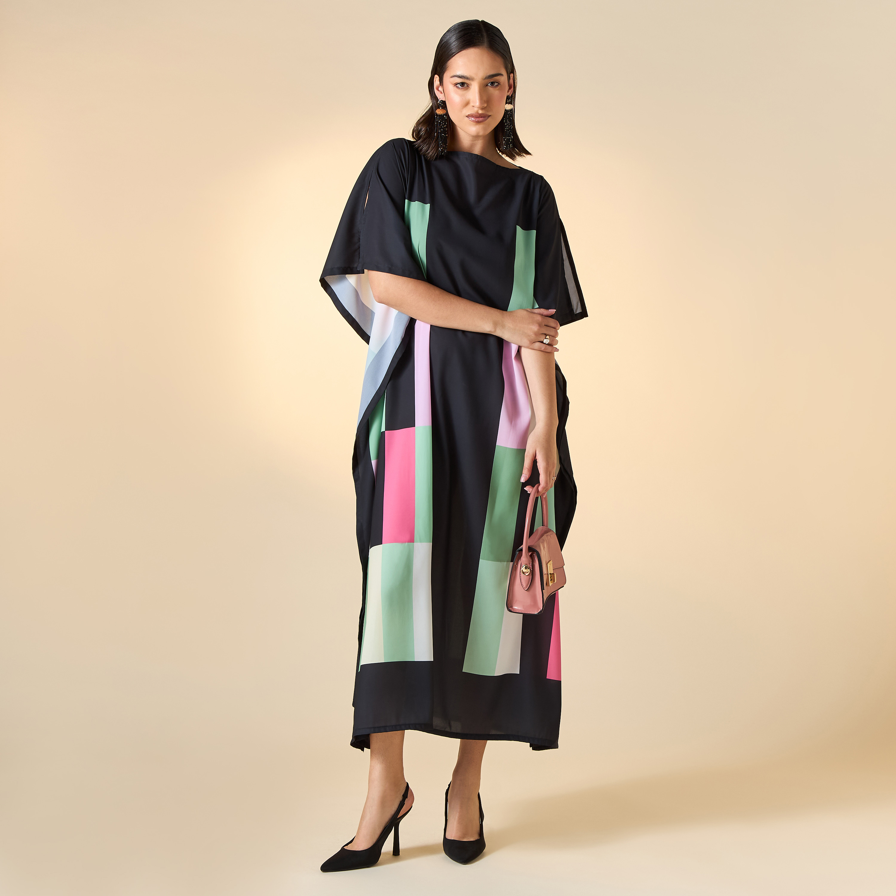 FYOR Printed Kaftan Dress with Boat Neck-women-clothing-dresses-image-3