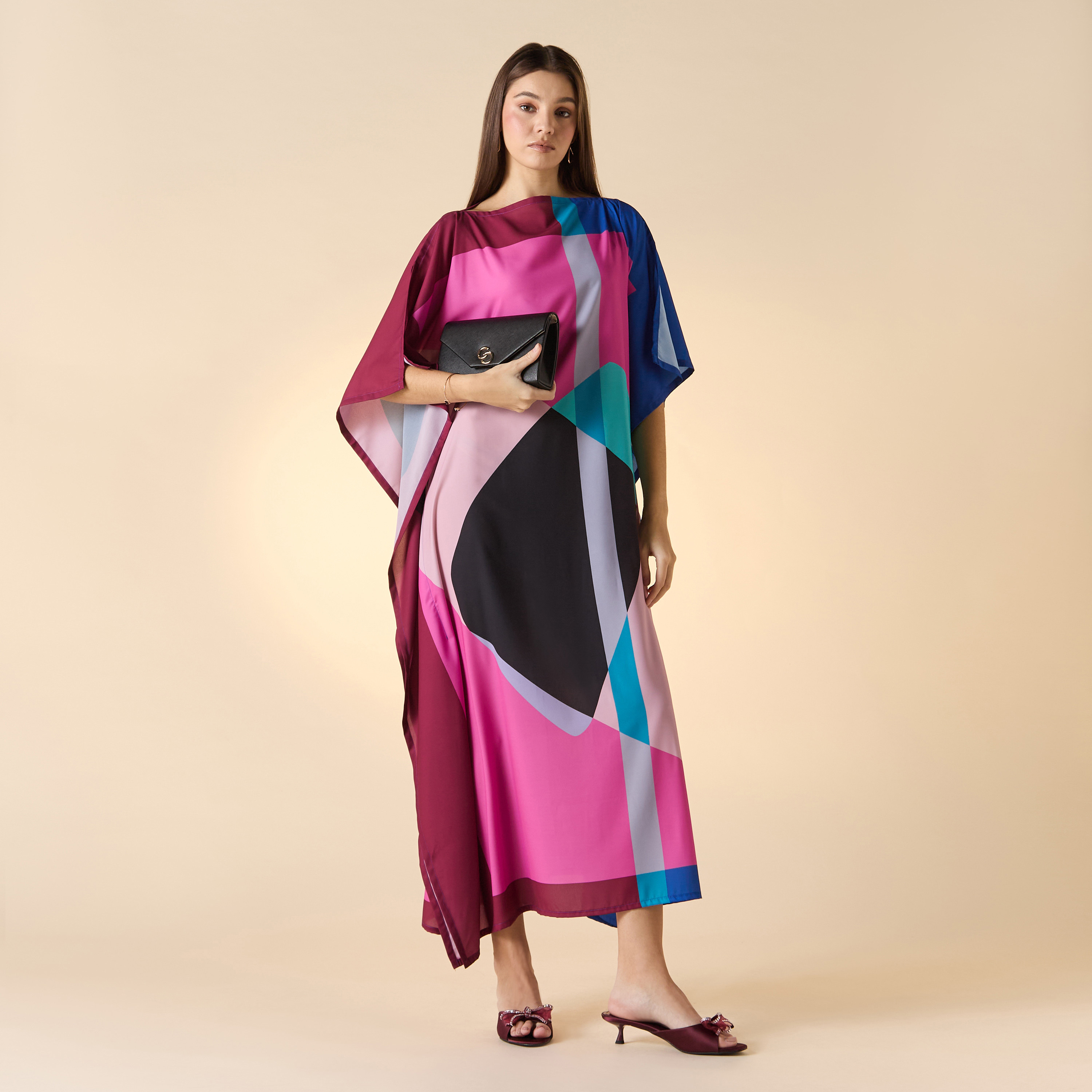فستان قفطان متوسط ​​الطول برقبة قارب ومطبوع من FYOR-women-arabicclothing-kaftan-image-3