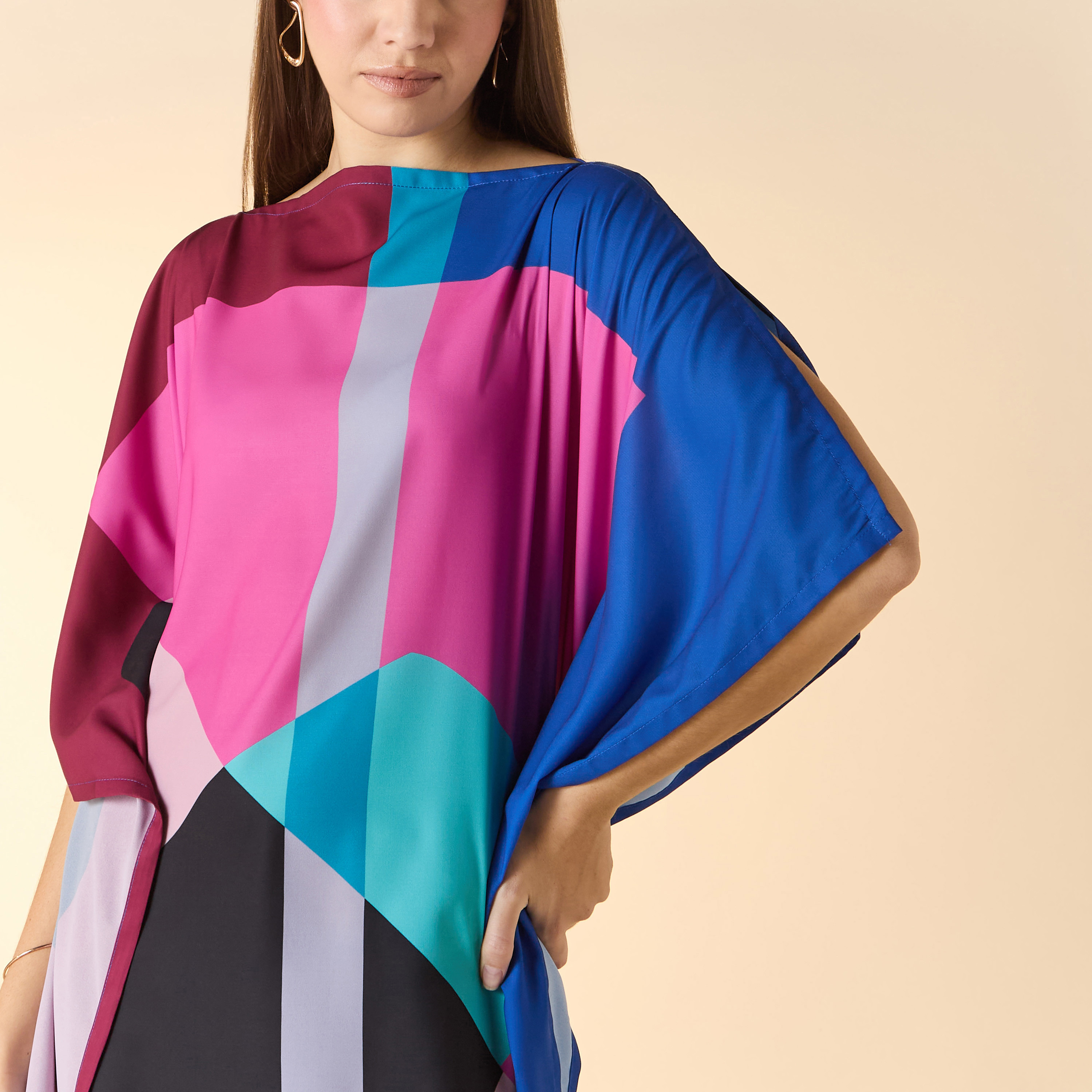 فستان قفطان متوسط ​​الطول برقبة قارب ومطبوع من FYOR-women-arabicclothing-kaftan-image-4