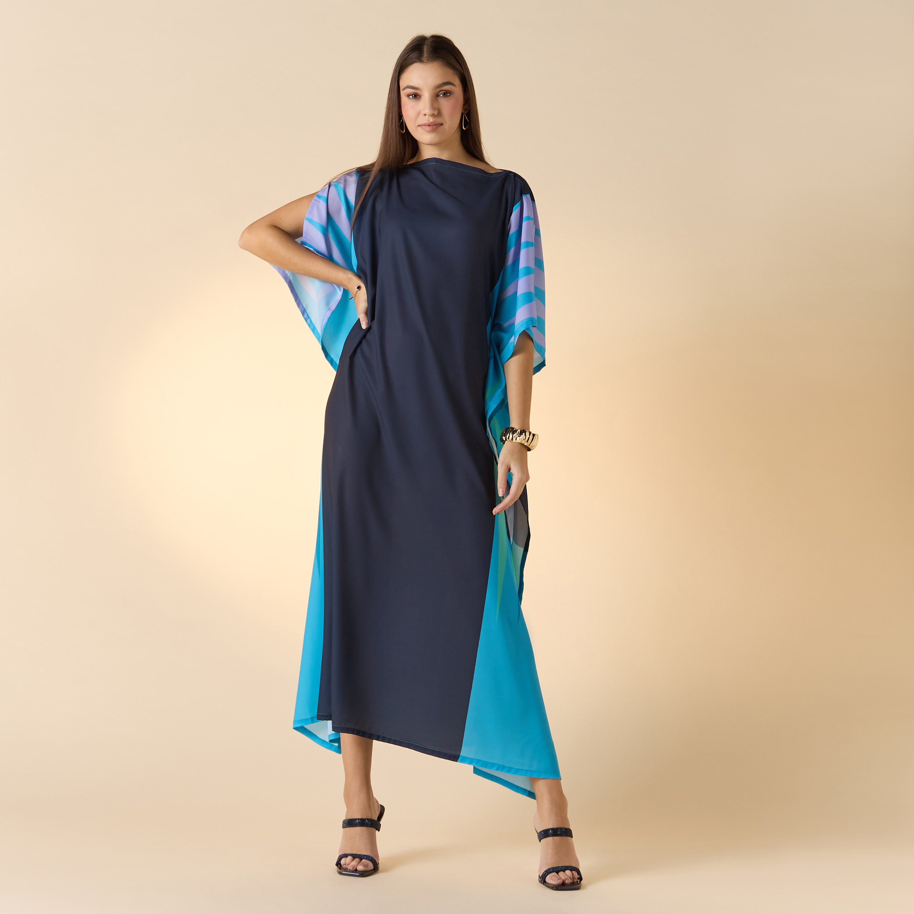 FYOR Printed Boat Neck Midi Kaftan Dress-women-arabicclothing-kaftan-image-1