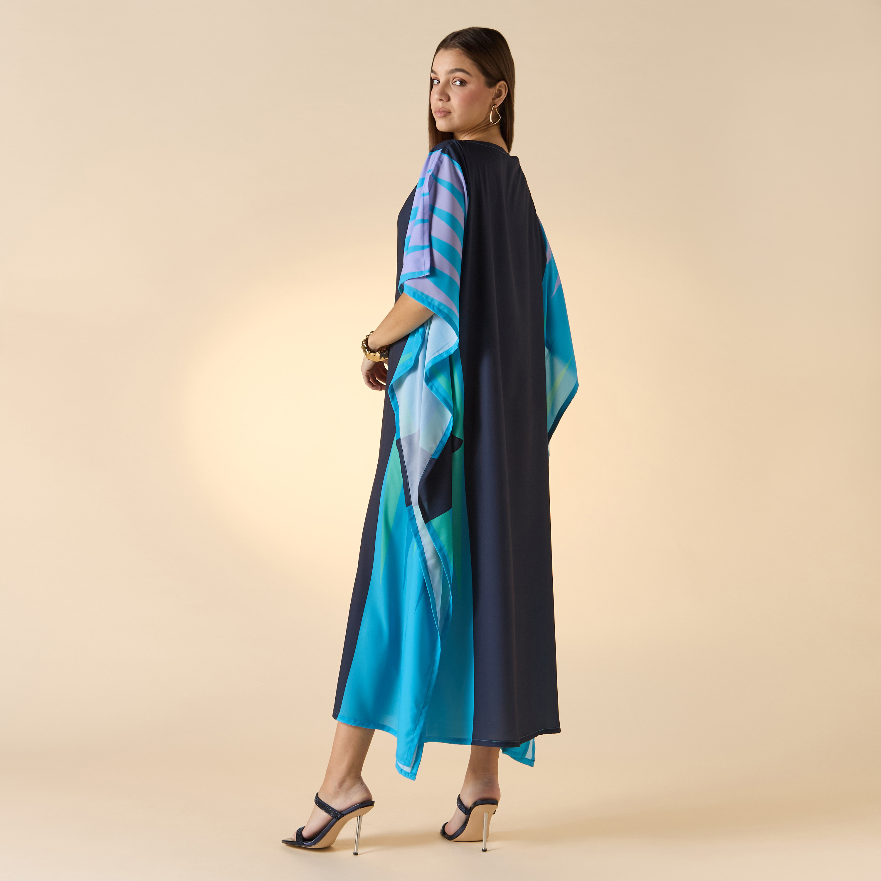 FYOR Printed Boat Neck Midi Kaftan Dress-women-arabicclothing-kaftan-image-2