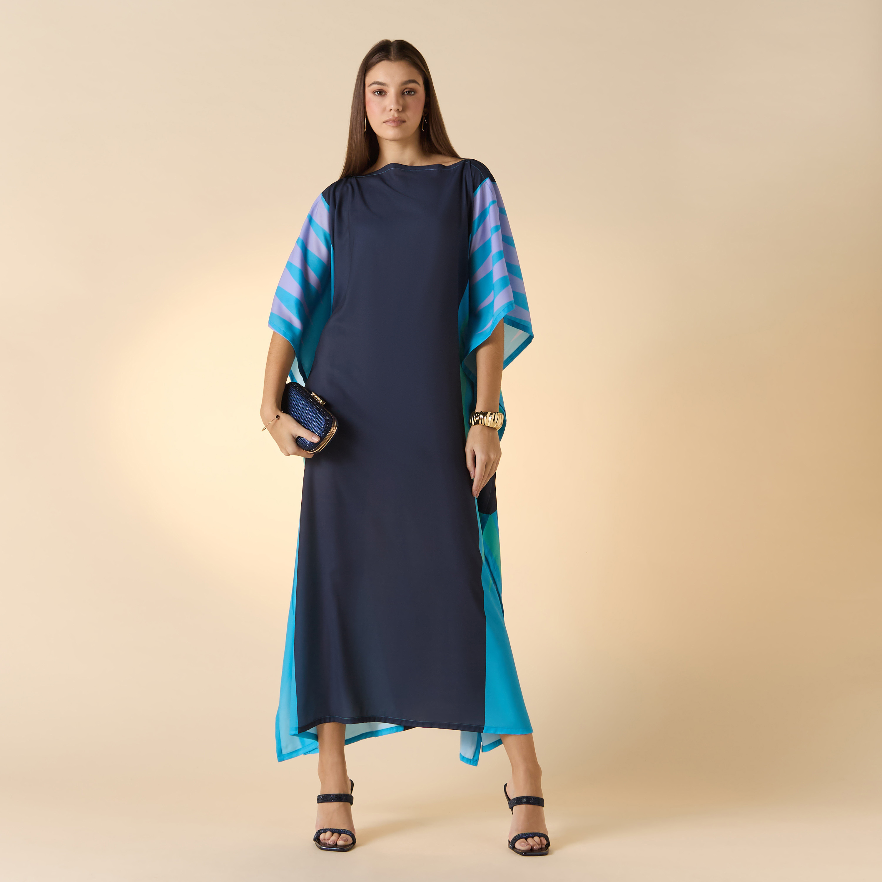 FYOR Printed Boat Neck Midi Kaftan Dress-women-arabicclothing-kaftan-image-3