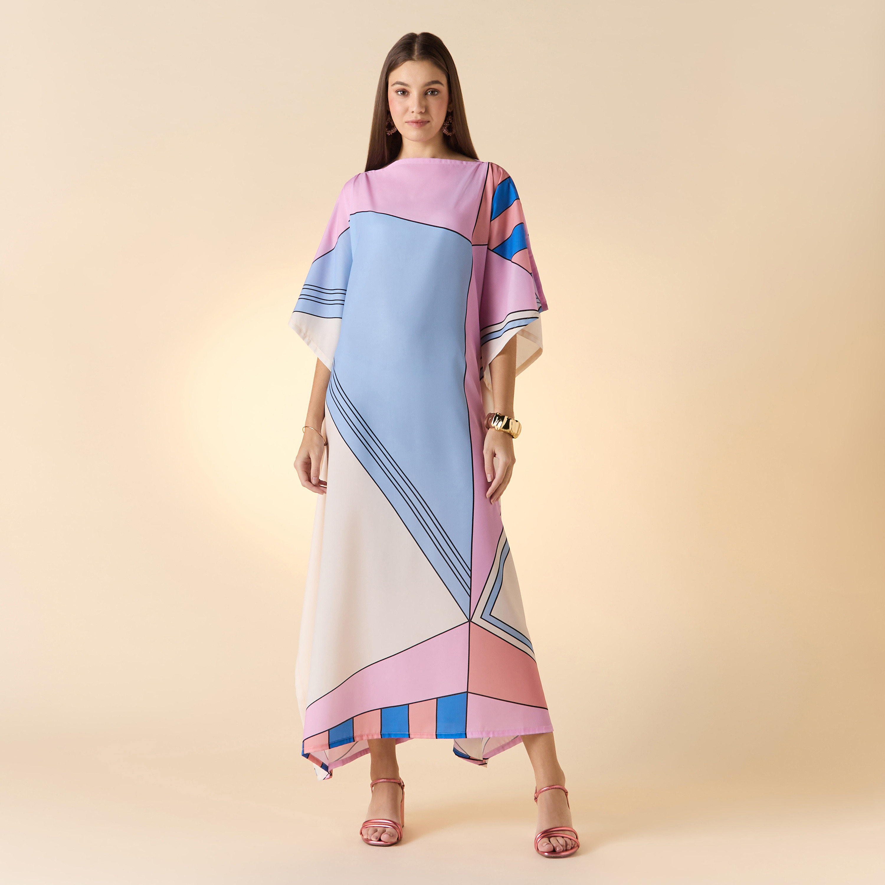 FYOR Printed Boat Neck Maxi Kaftan Dress-women-arabicclothing-kaftan-image-1
