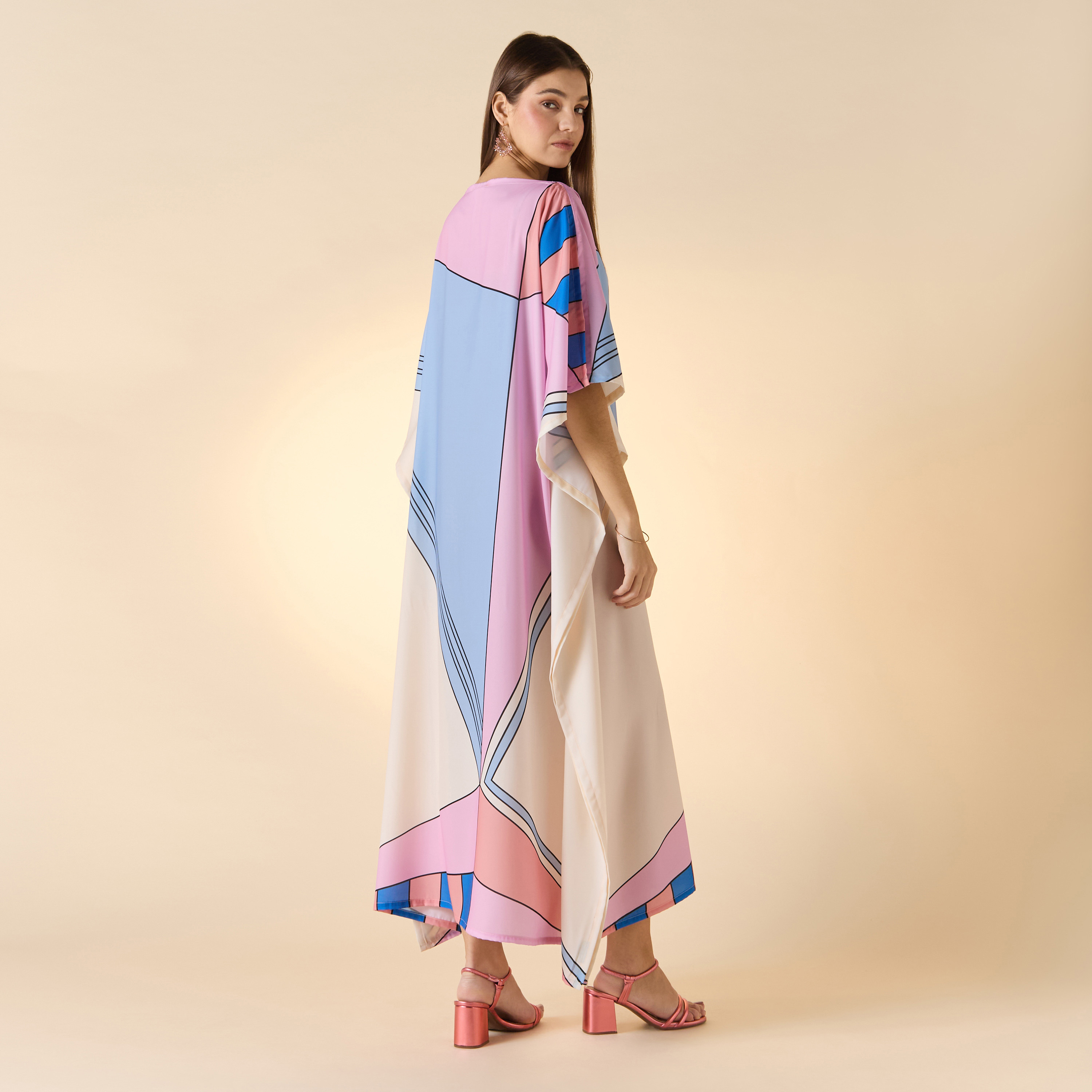 FYOR Printed Boat Neck Maxi Kaftan Dress-women-arabicclothing-kaftan-image-2