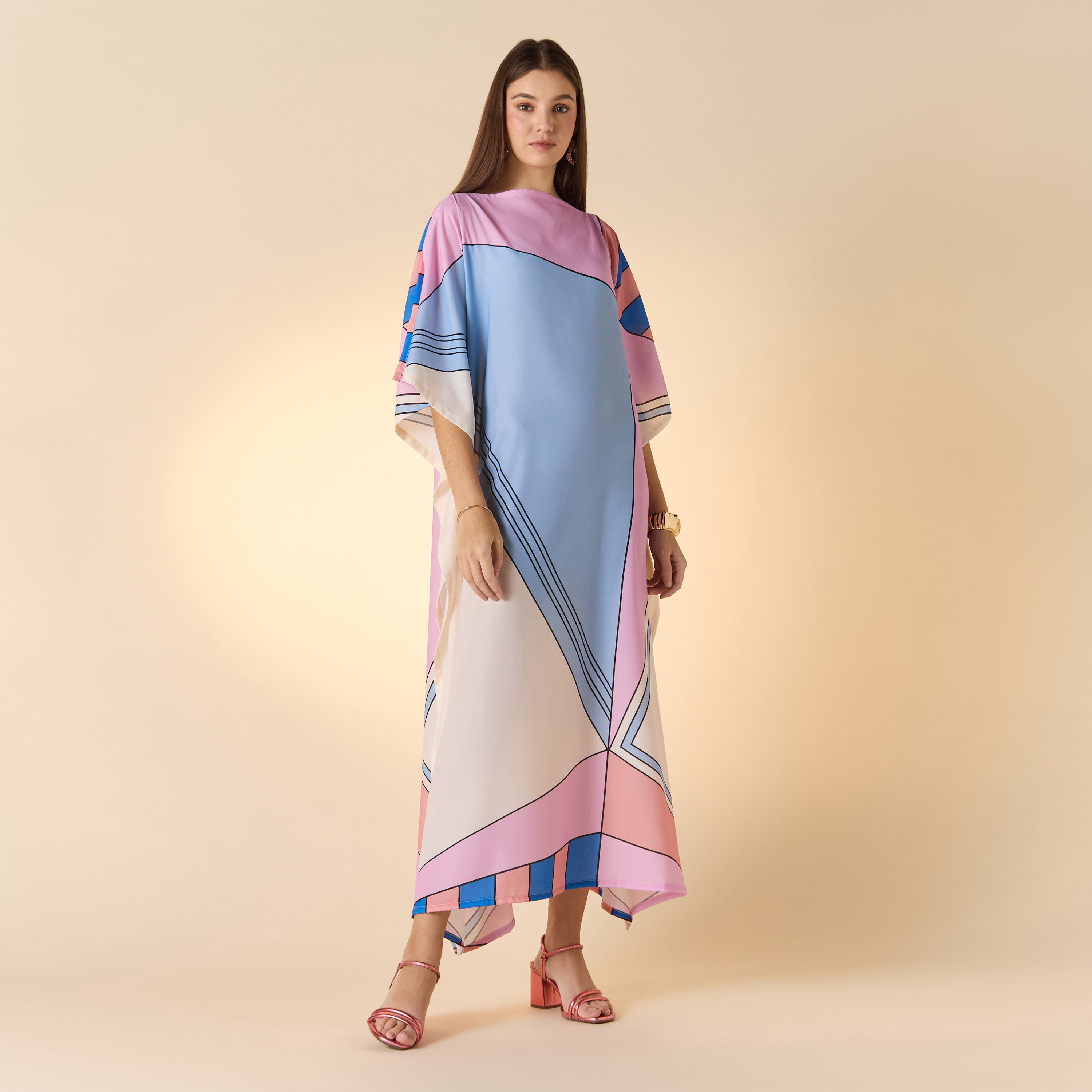 FYOR Printed Boat Neck Maxi Kaftan Dress-women-arabicclothing-kaftan-image-3
