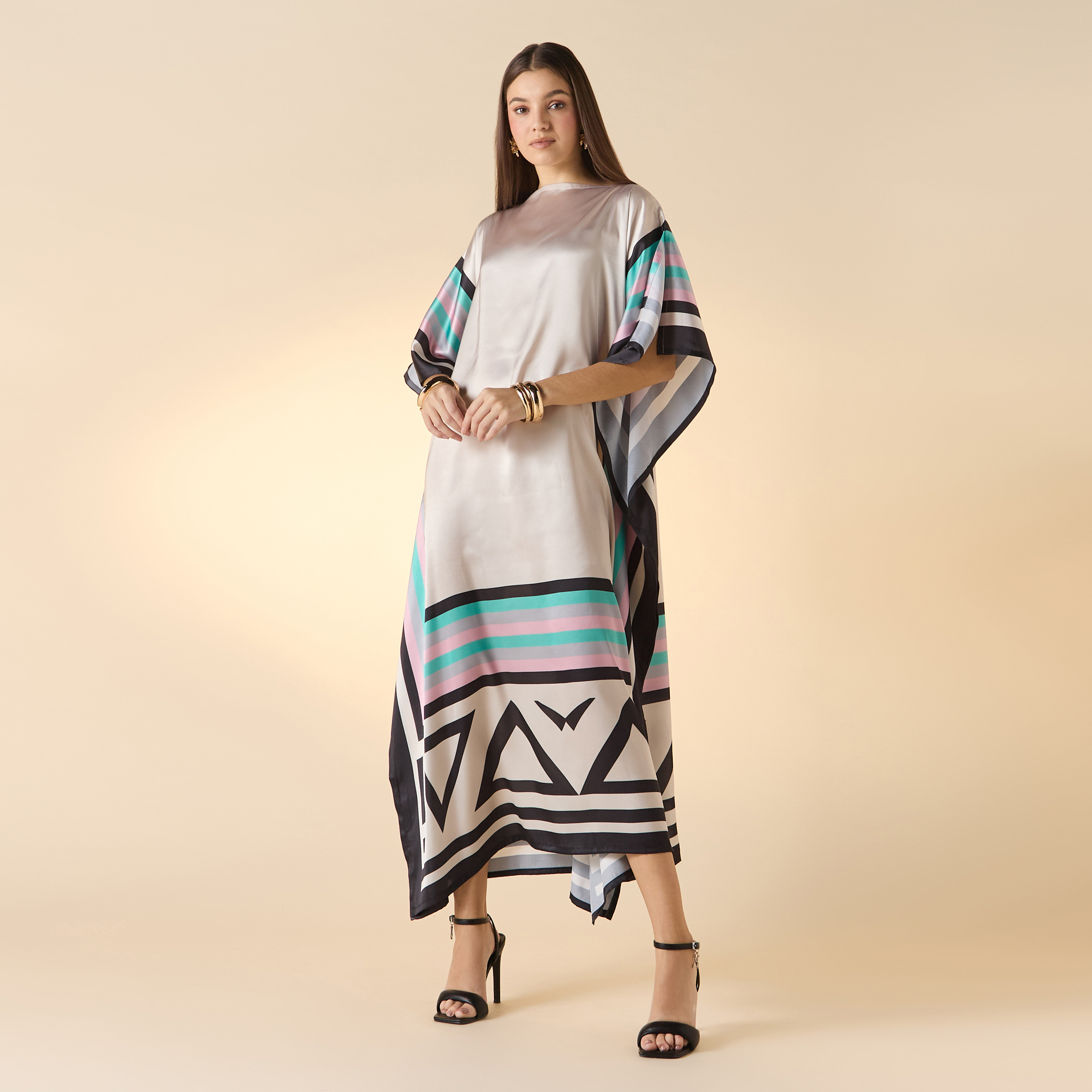 FYOR Printed Boat Neck Maxi Kaftan Dress-women-arabicclothing-kaftan-image-1
