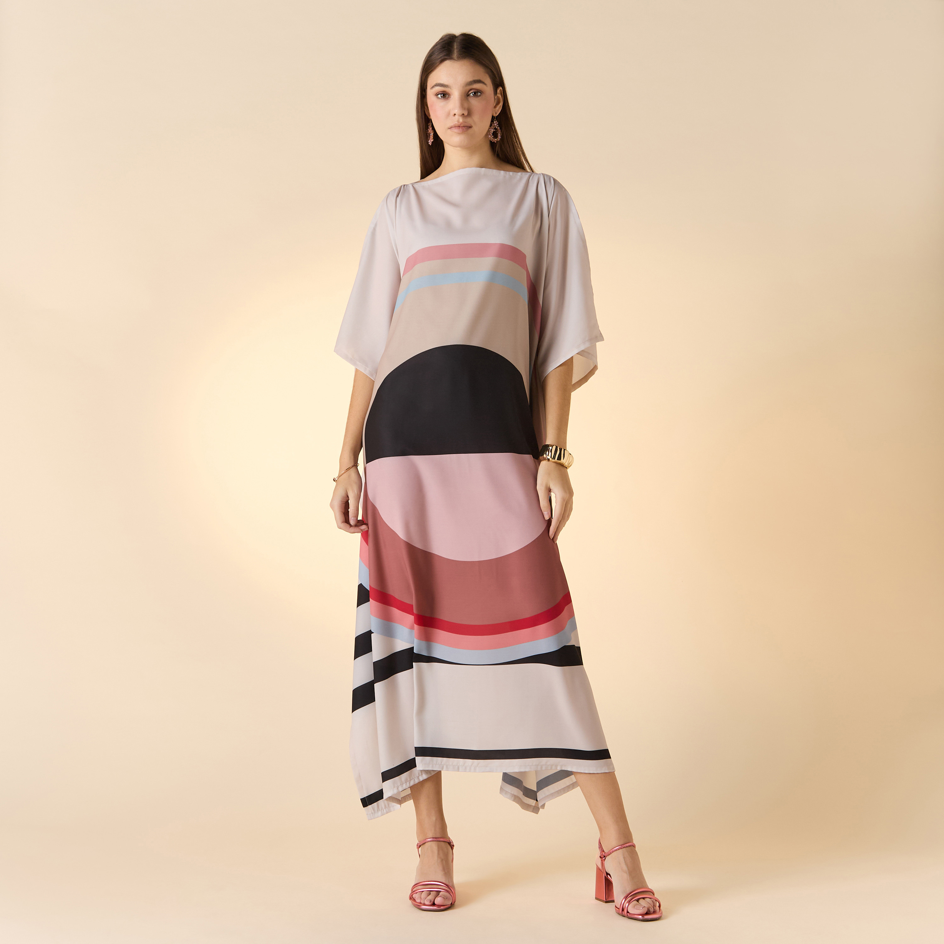 FYOR Printed Boat Neck Midi Kaftan Dress-women-arabicclothing-kaftan-image-1