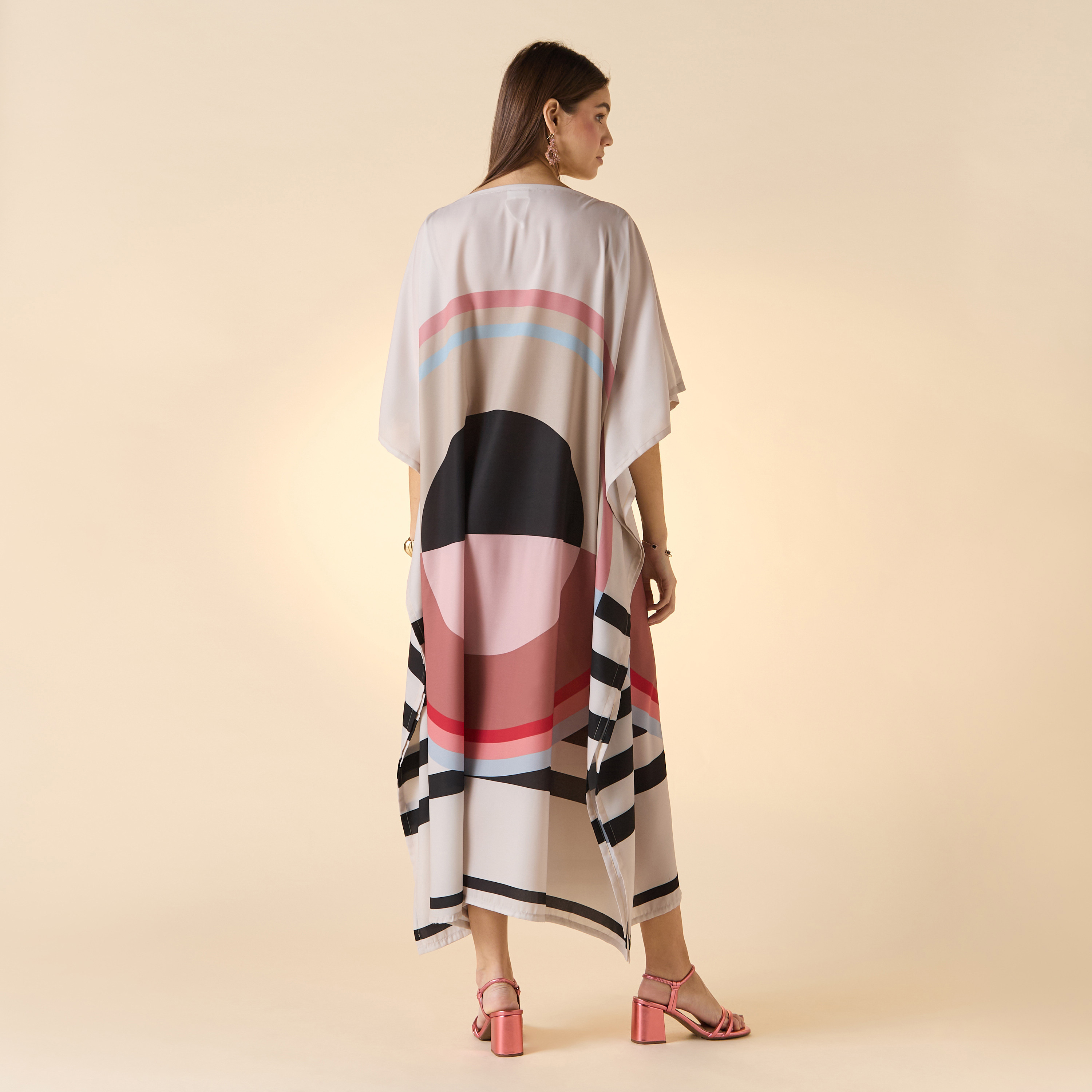 FYOR Printed Boat Neck Midi Kaftan Dress-women-arabicclothing-kaftan-image-2