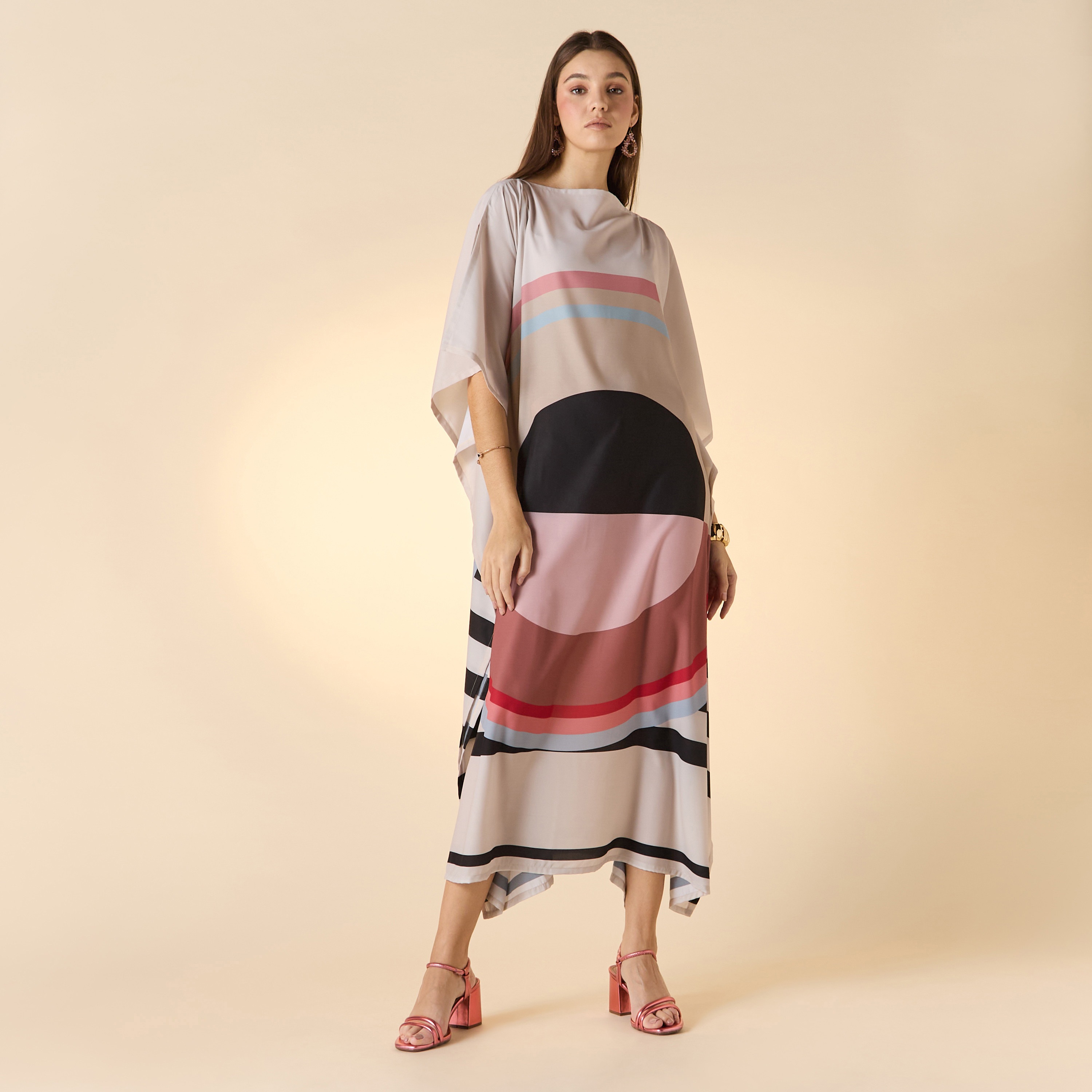 FYOR Printed Boat Neck Midi Kaftan Dress-women-arabicclothing-kaftan-image-3