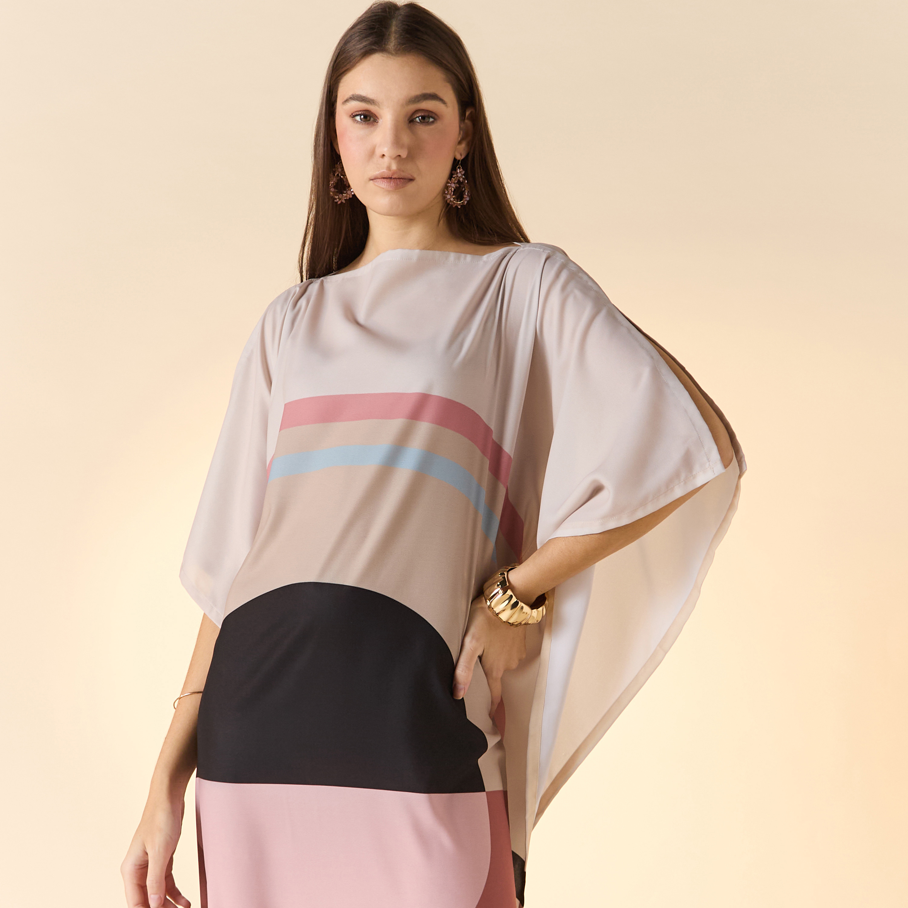 FYOR Printed Boat Neck Midi Kaftan Dress-women-arabicclothing-kaftan-image-4