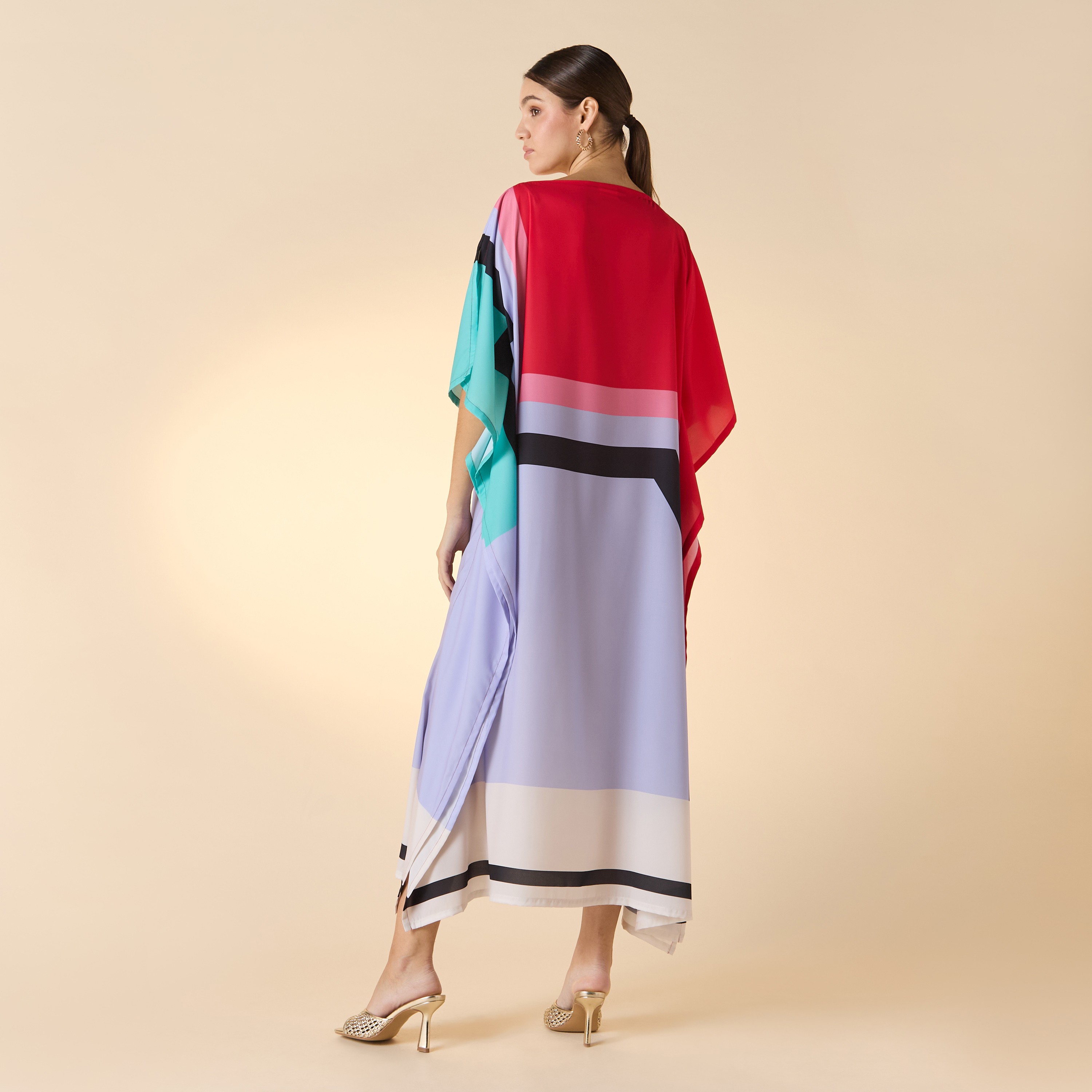 FYOR Striped Boat Neck Midi Kaftan Dress-women-arabicclothing-kaftan-image-2