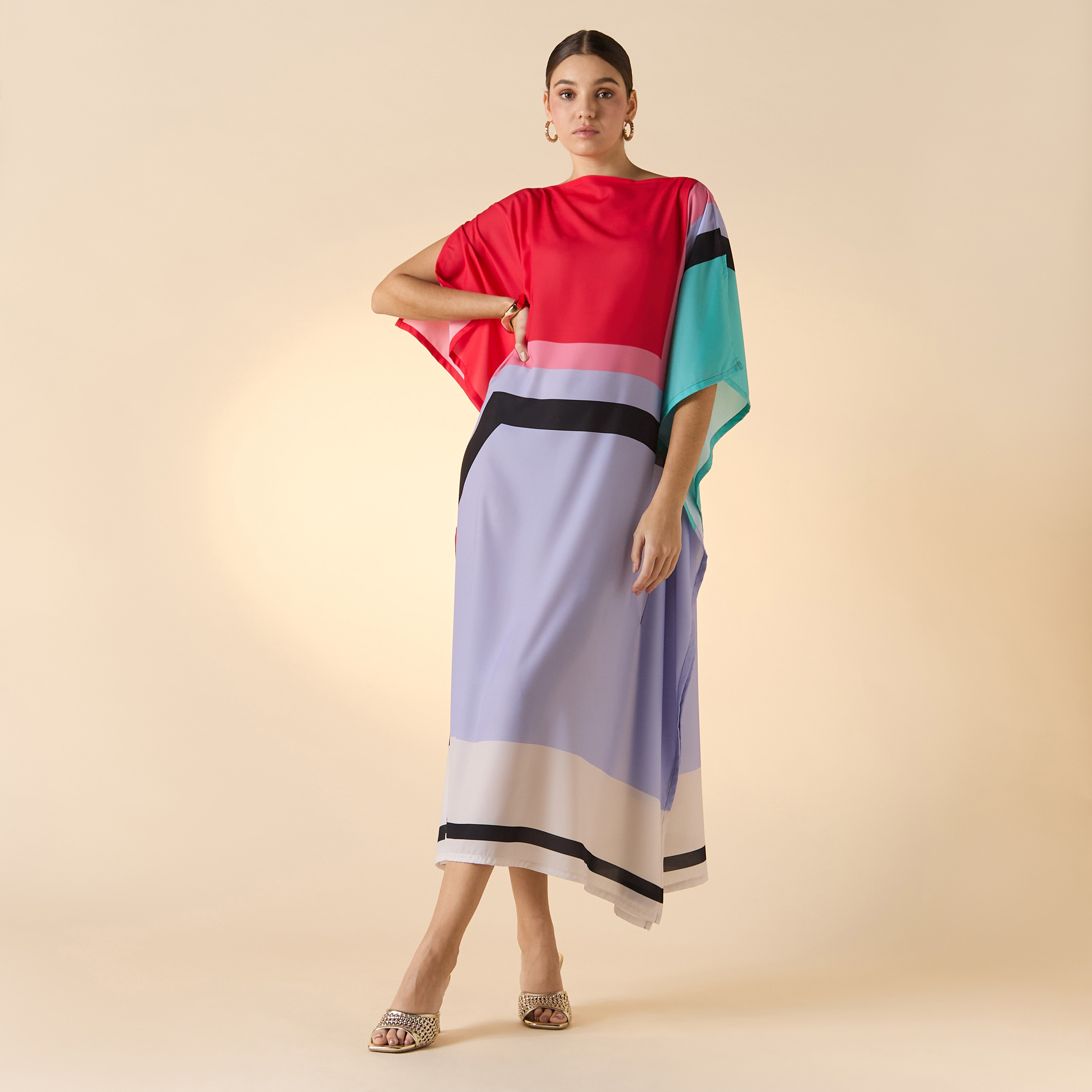 FYOR Striped Boat Neck Midi Kaftan Dress-women-arabicclothing-kaftan-image-3