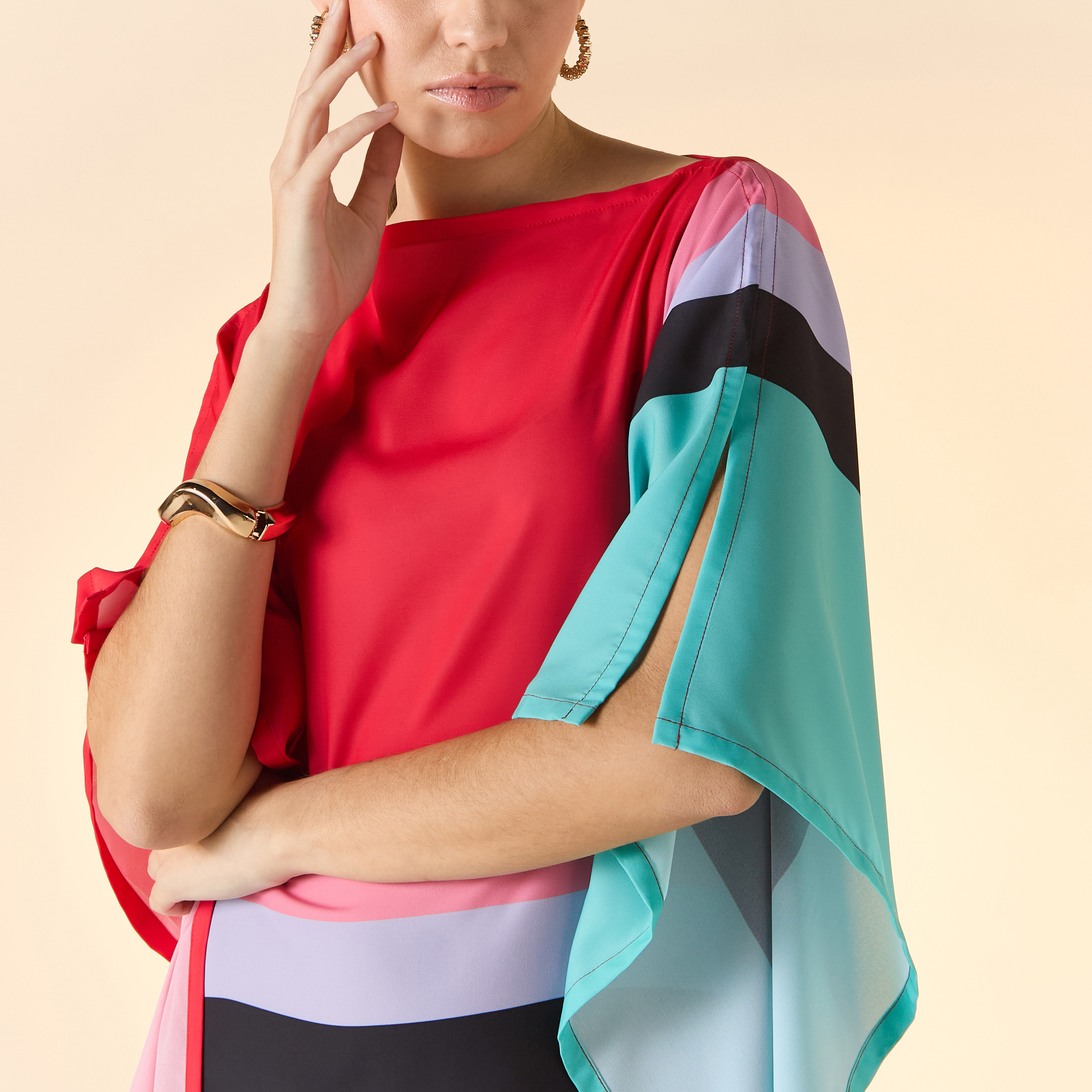 FYOR Striped Boat Neck Midi Kaftan Dress-women-arabicclothing-kaftan-image-4