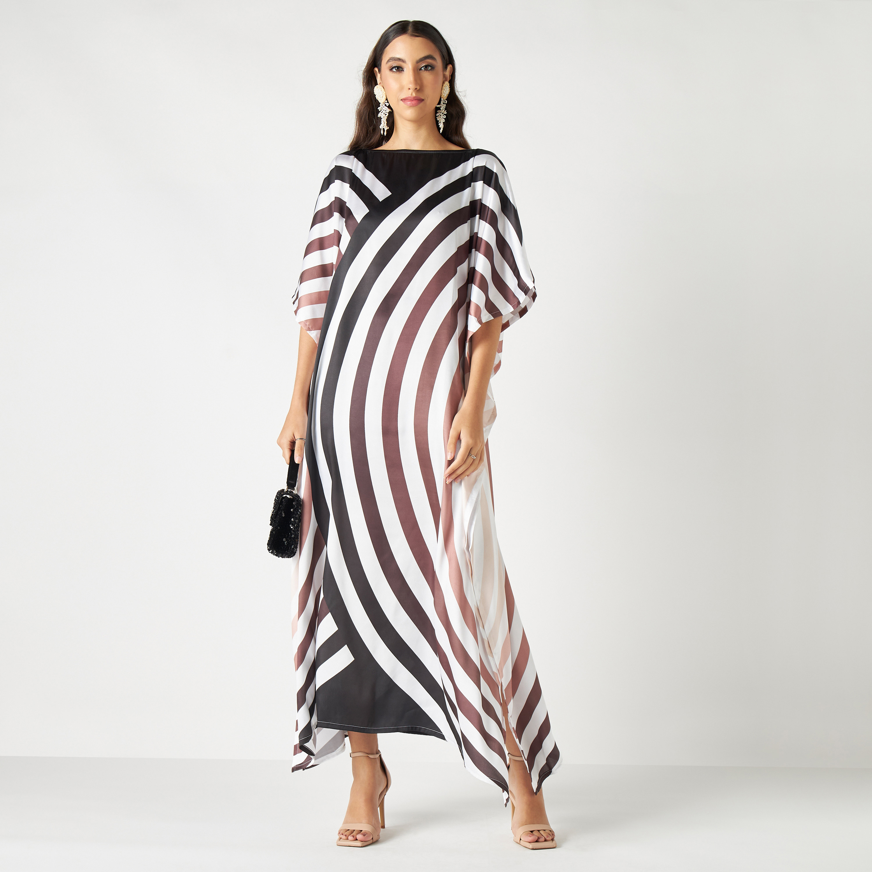 FYOR Striped Kaftan Dress with Boat Neck-women-arabicclothing-kaftan-image-1