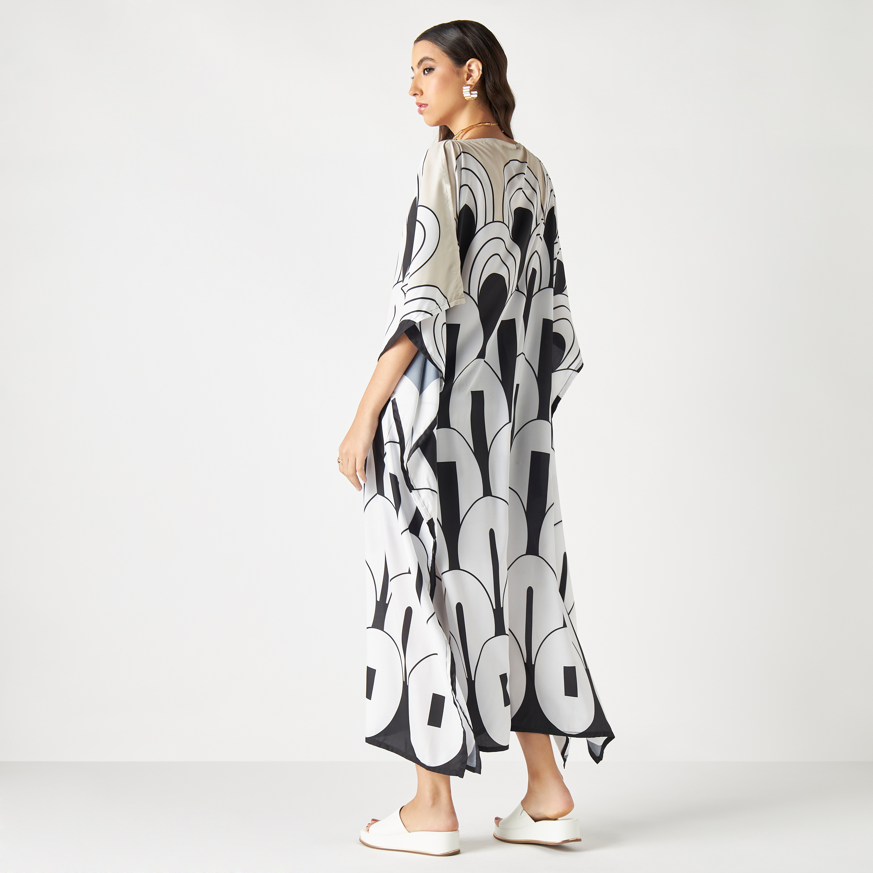 FYOR All-Over Print Kaftan Dress with Boat Neck-women-arabicclothing-kaftan-image-3