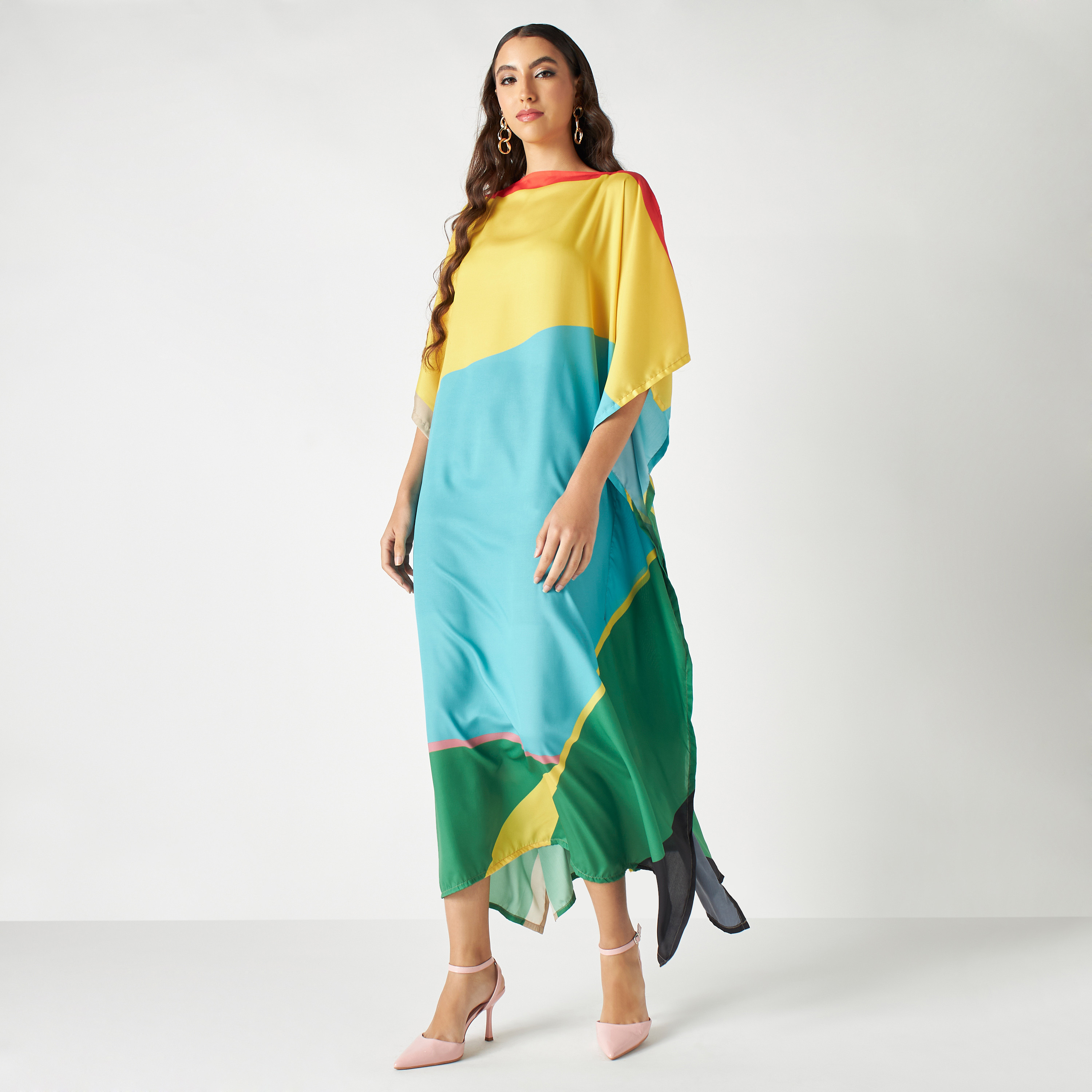 FYOR Colourblock Kaftan Dress with Boat Neck-women-arabicclothing-kaftan-image-1