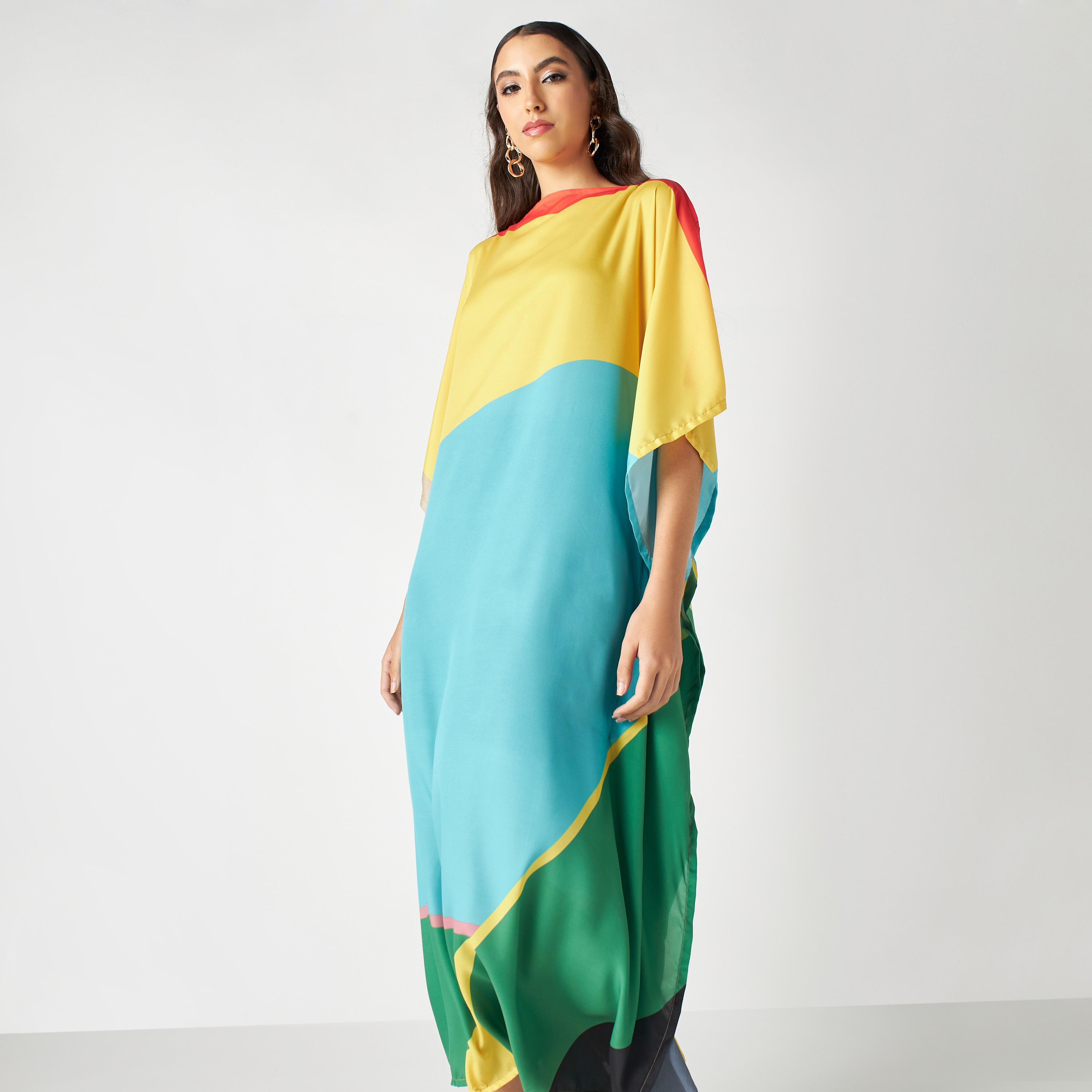 FYOR Colourblock Kaftan Dress with Boat Neck-women-arabicclothing-kaftan-image-2