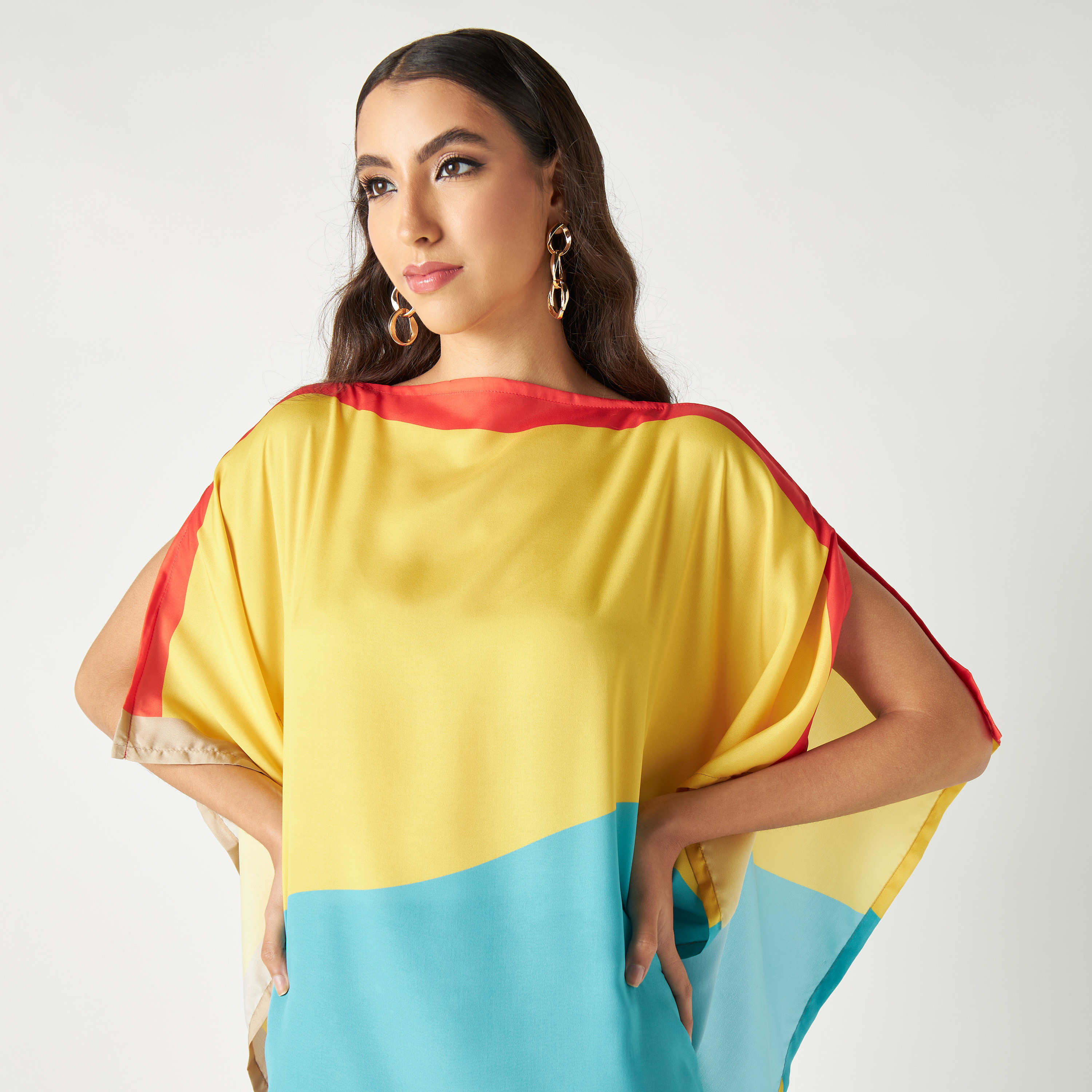 FYOR Colourblock Kaftan Dress with Boat Neck-women-arabicclothing-kaftan-image-4