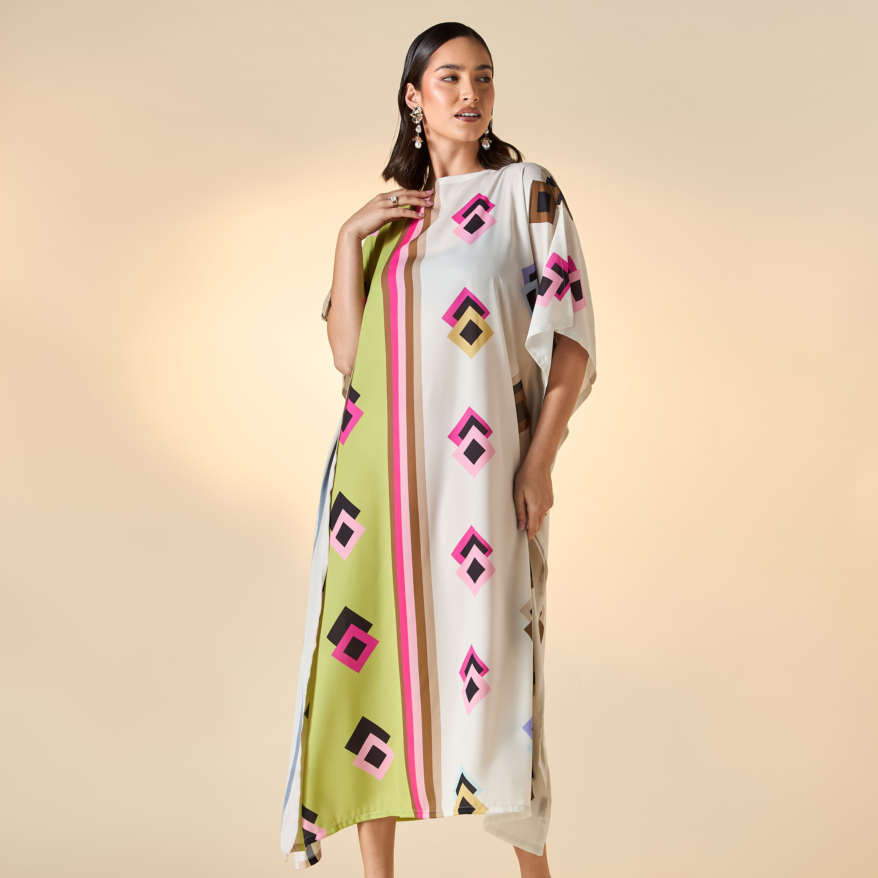 FYOR All-Over Print Kaftan Dress with Boat Neck-women-clothing-dresses-image-1