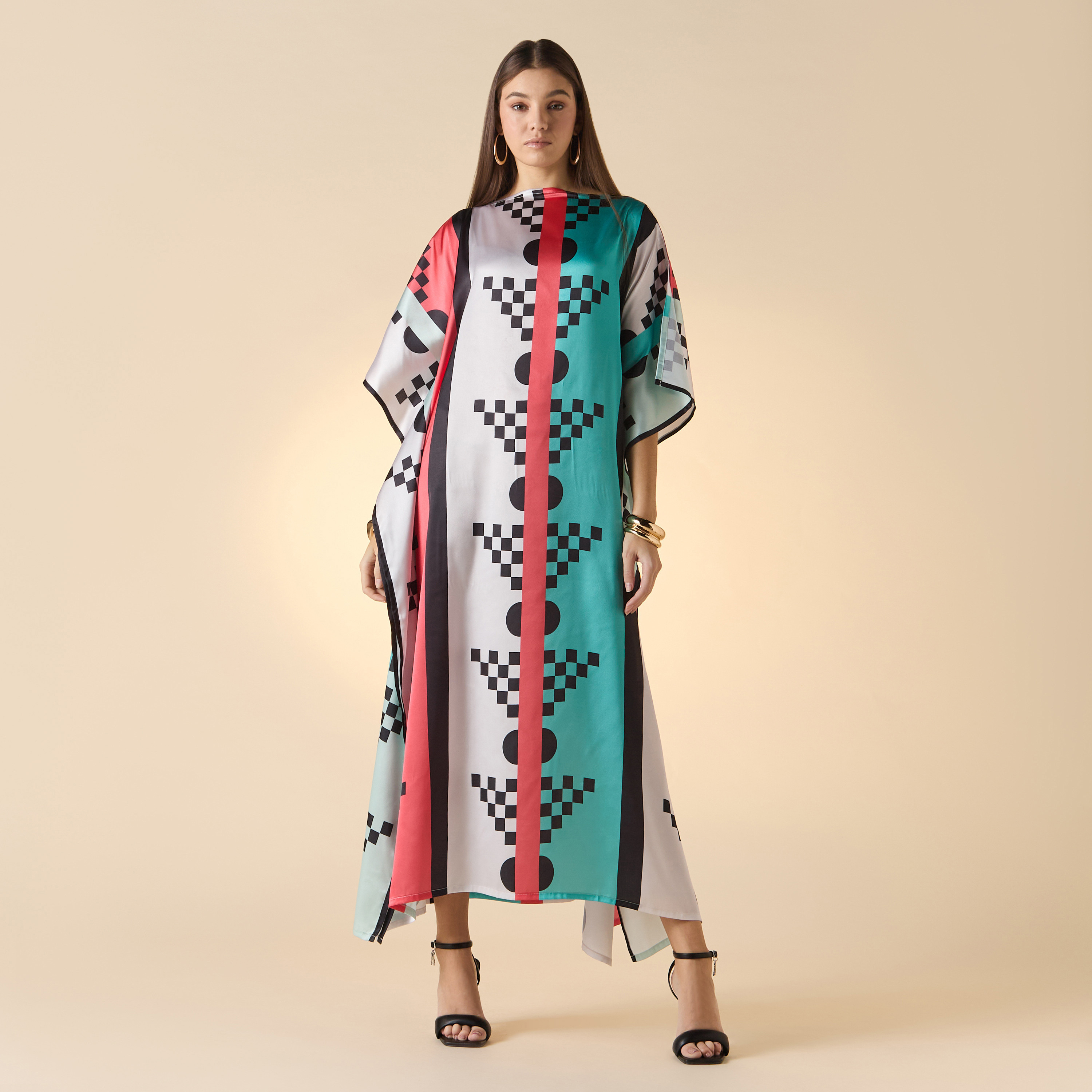 FYOR Printed Boat Neck Maxi Kaftan Dress-women-arabicclothing-kaftan-image-1