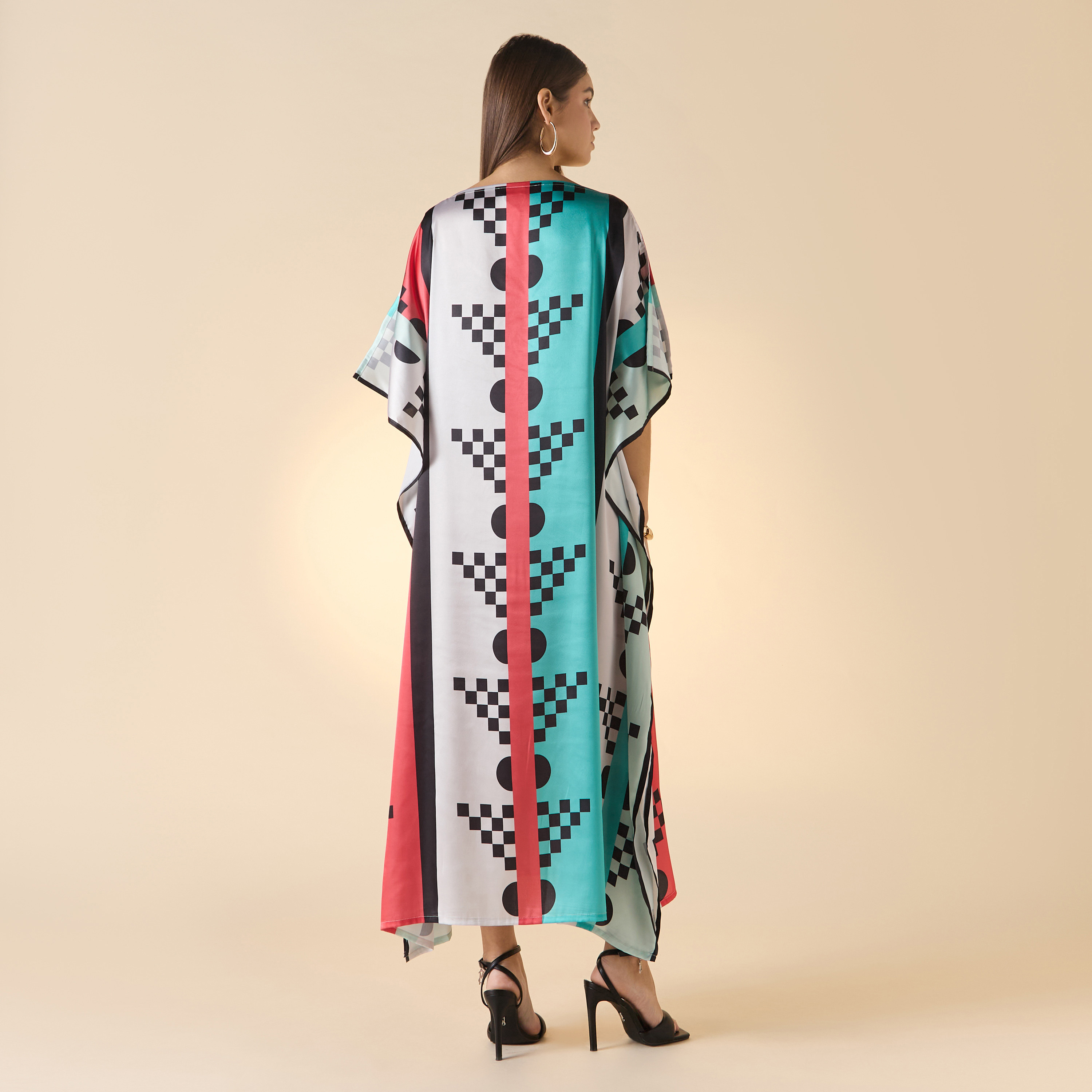 FYOR Printed Boat Neck Maxi Kaftan Dress-women-arabicclothing-kaftan-image-2