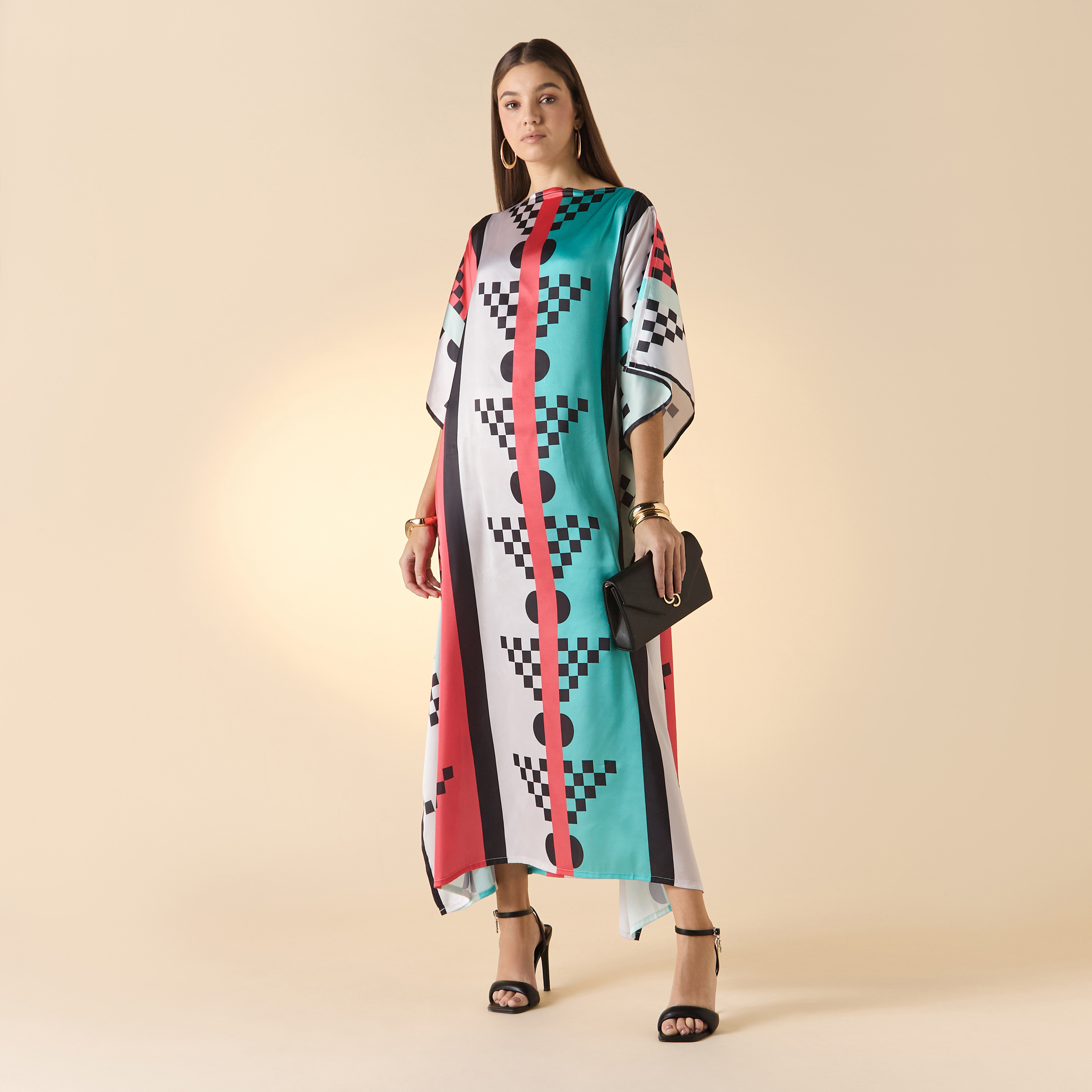 FYOR Printed Boat Neck Maxi Kaftan Dress-women-arabicclothing-kaftan-image-3