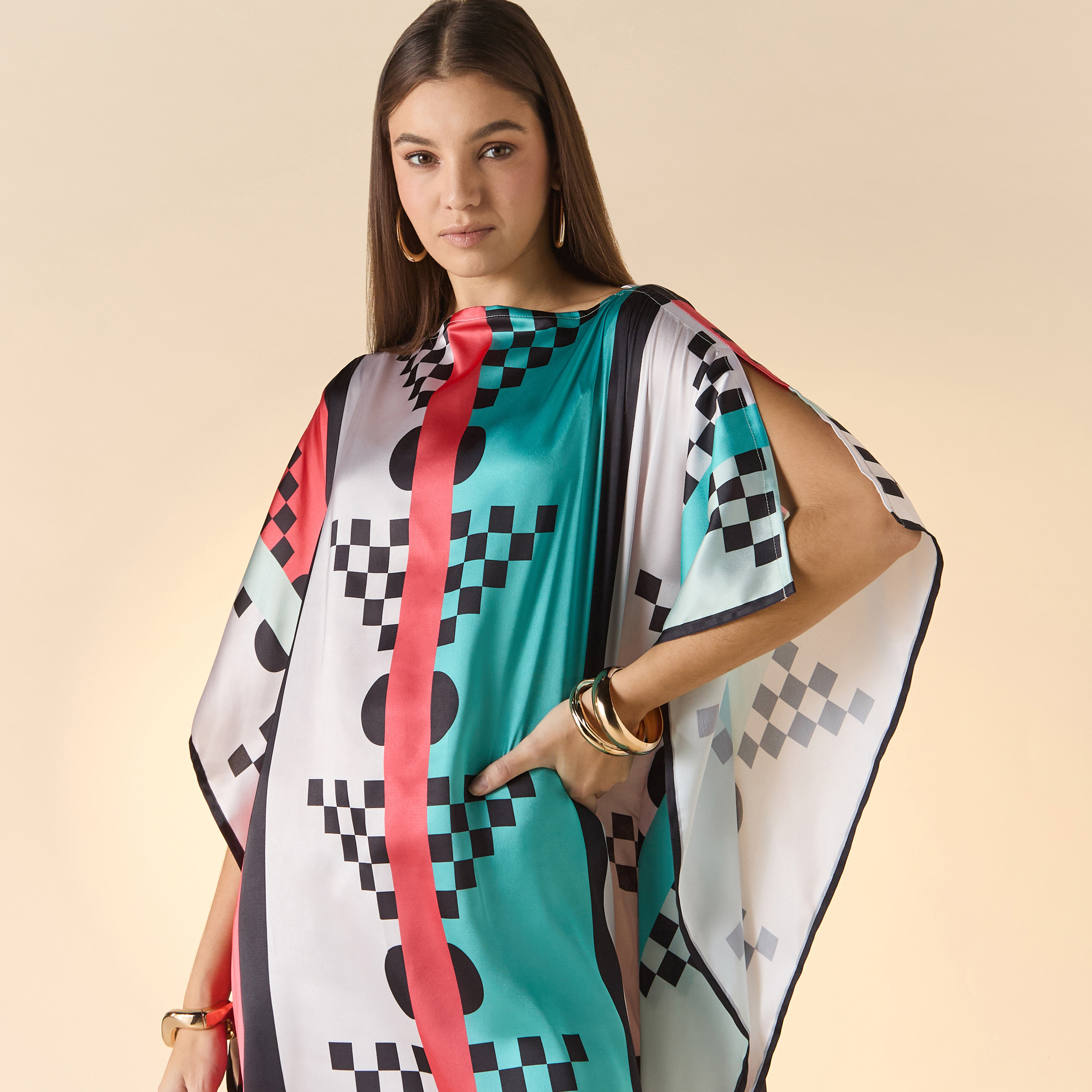 FYOR Printed Boat Neck Maxi Kaftan Dress-women-arabicclothing-kaftan-image-4