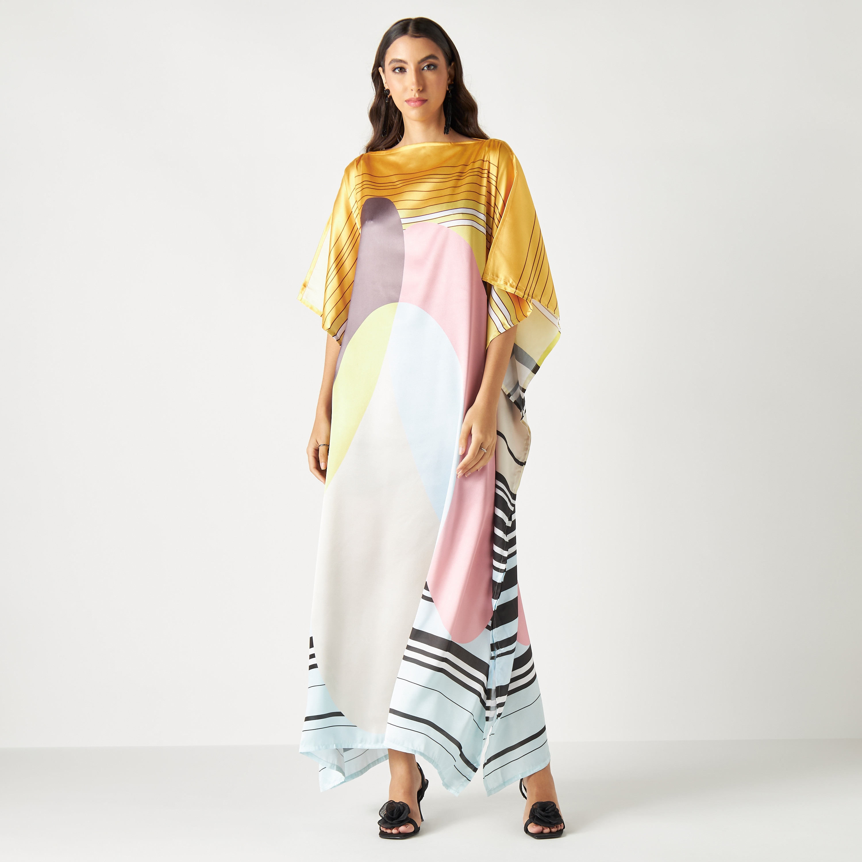 FYOR All-Over Abstract Print Kaftan Dress with Boat Neck-women-clothing-dresses-image-2