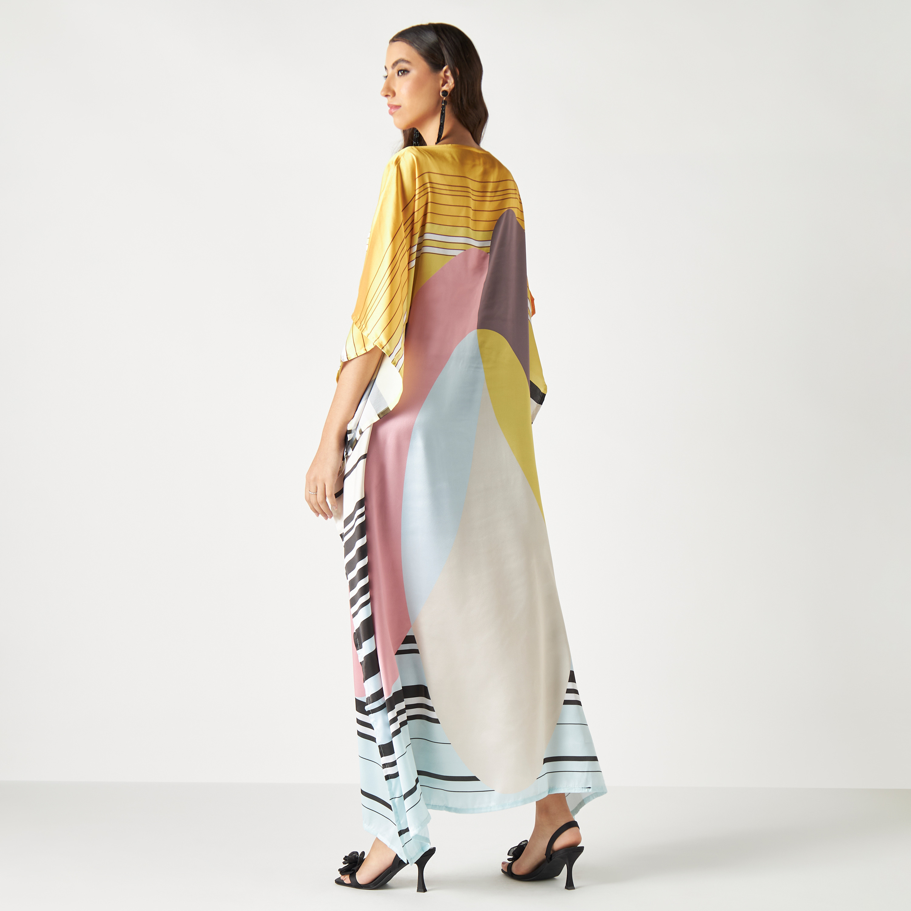 FYOR All-Over Abstract Print Kaftan Dress with Boat Neck-women-clothing-dresses-image-3