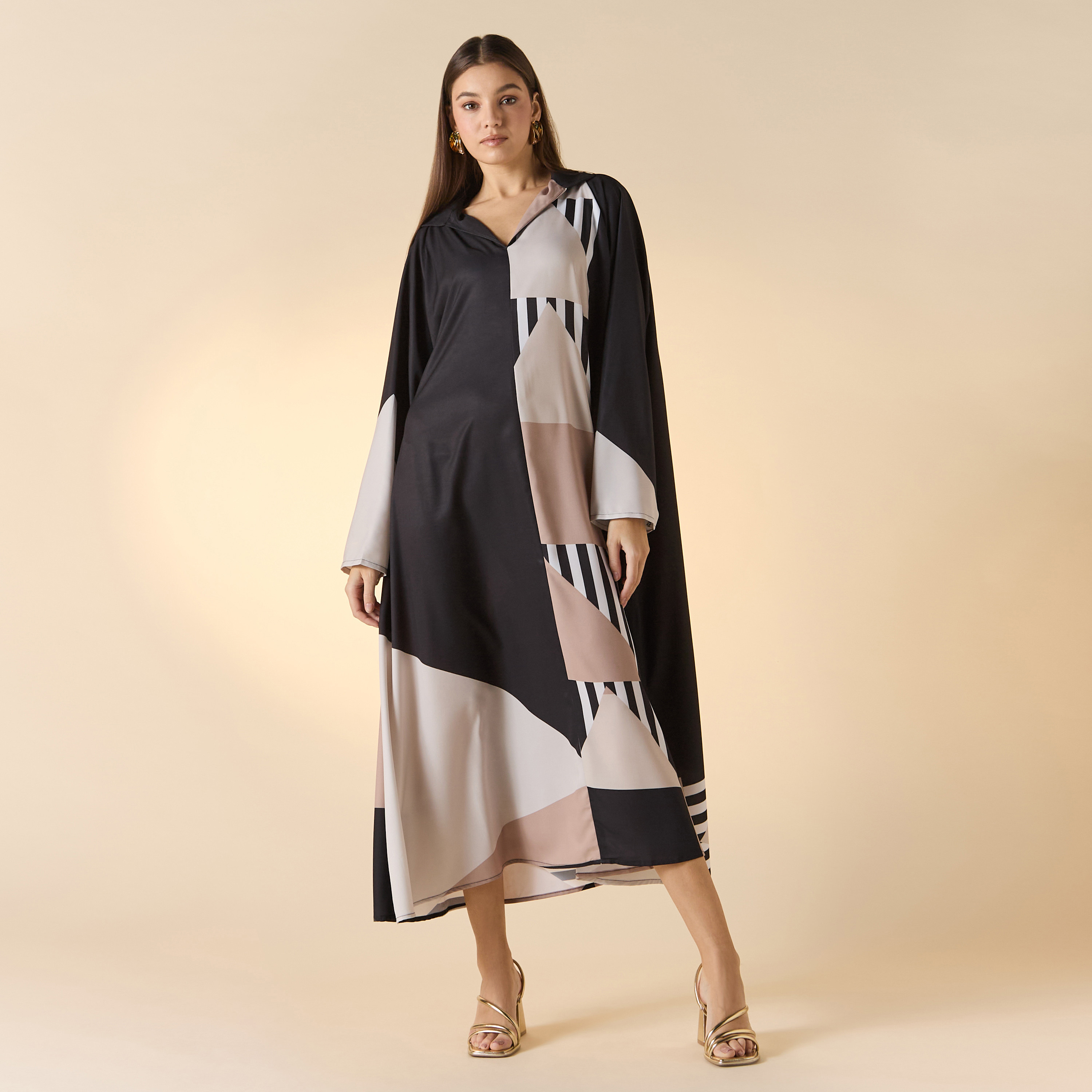 FYOR Printed Collared Maxi Kaftan Dress-women-arabicclothing-kaftan-image-1
