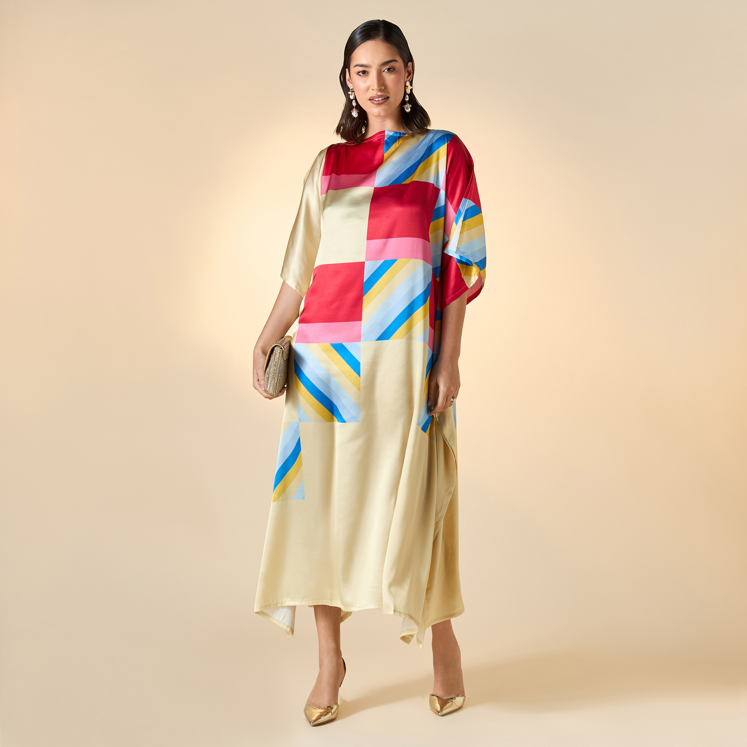 FYOR Printed Kaftan Dress with Boat Neck-women-clothing-dresses-image-1