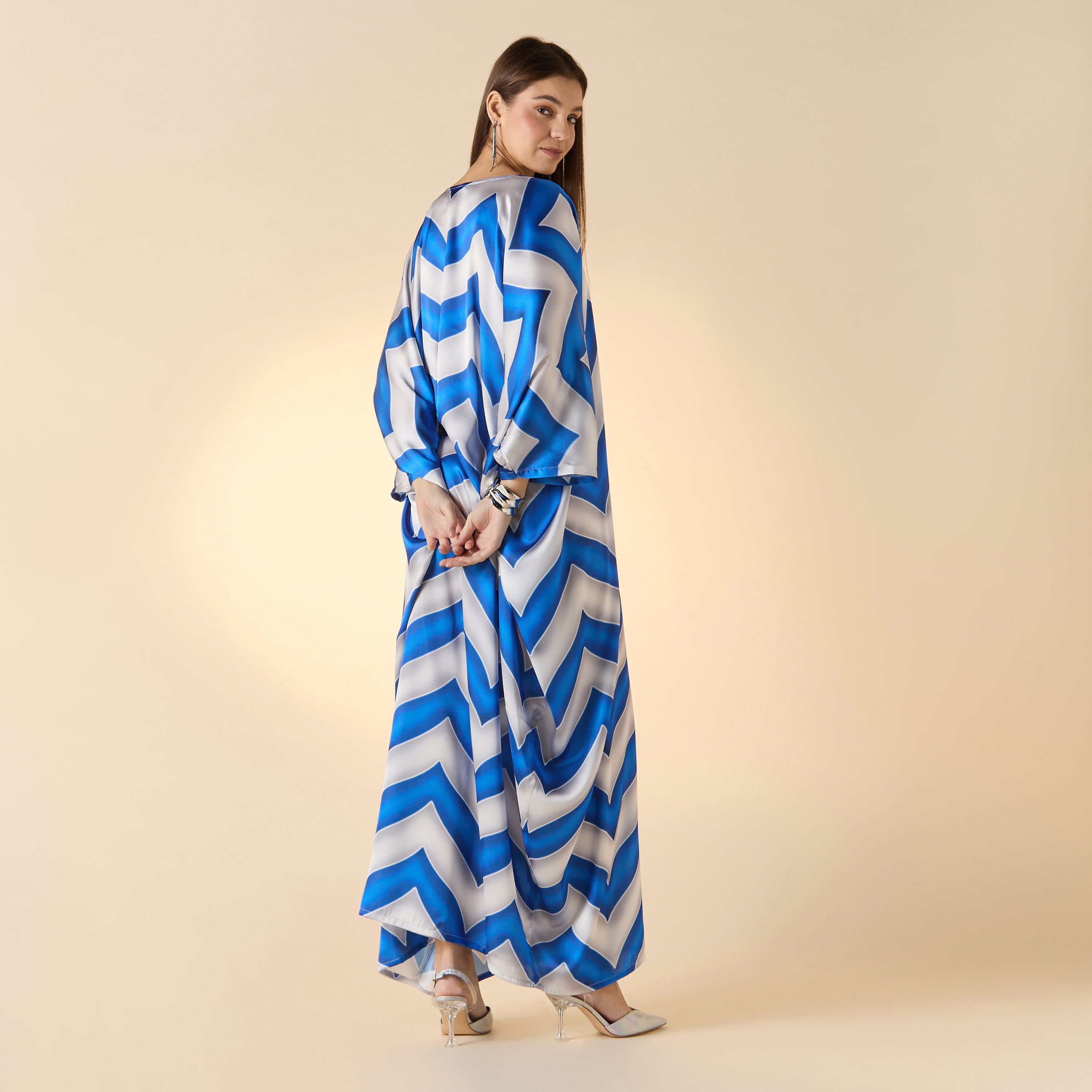 FYOR Zig-Zag Print Key-Hole Neck Maxi Kaftan Dress-women-arabicclothing-kaftan-image-2