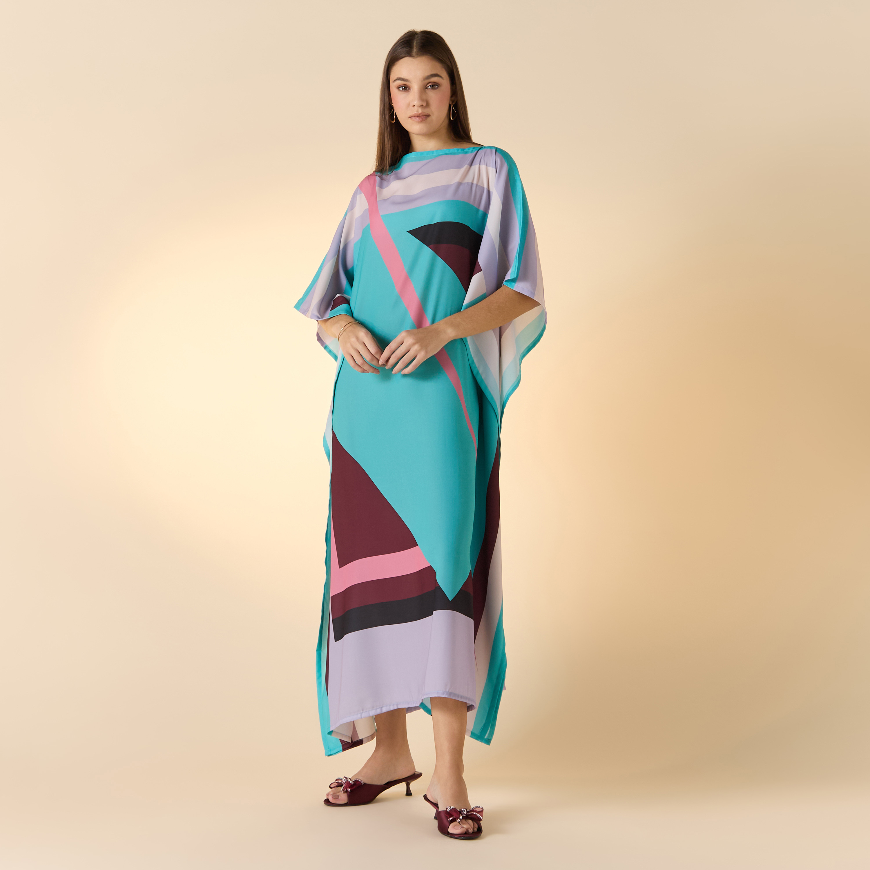 FYOR Printed Boat Neck Maxi Kaftan Dress-women-arabicclothing-kaftan-image-1