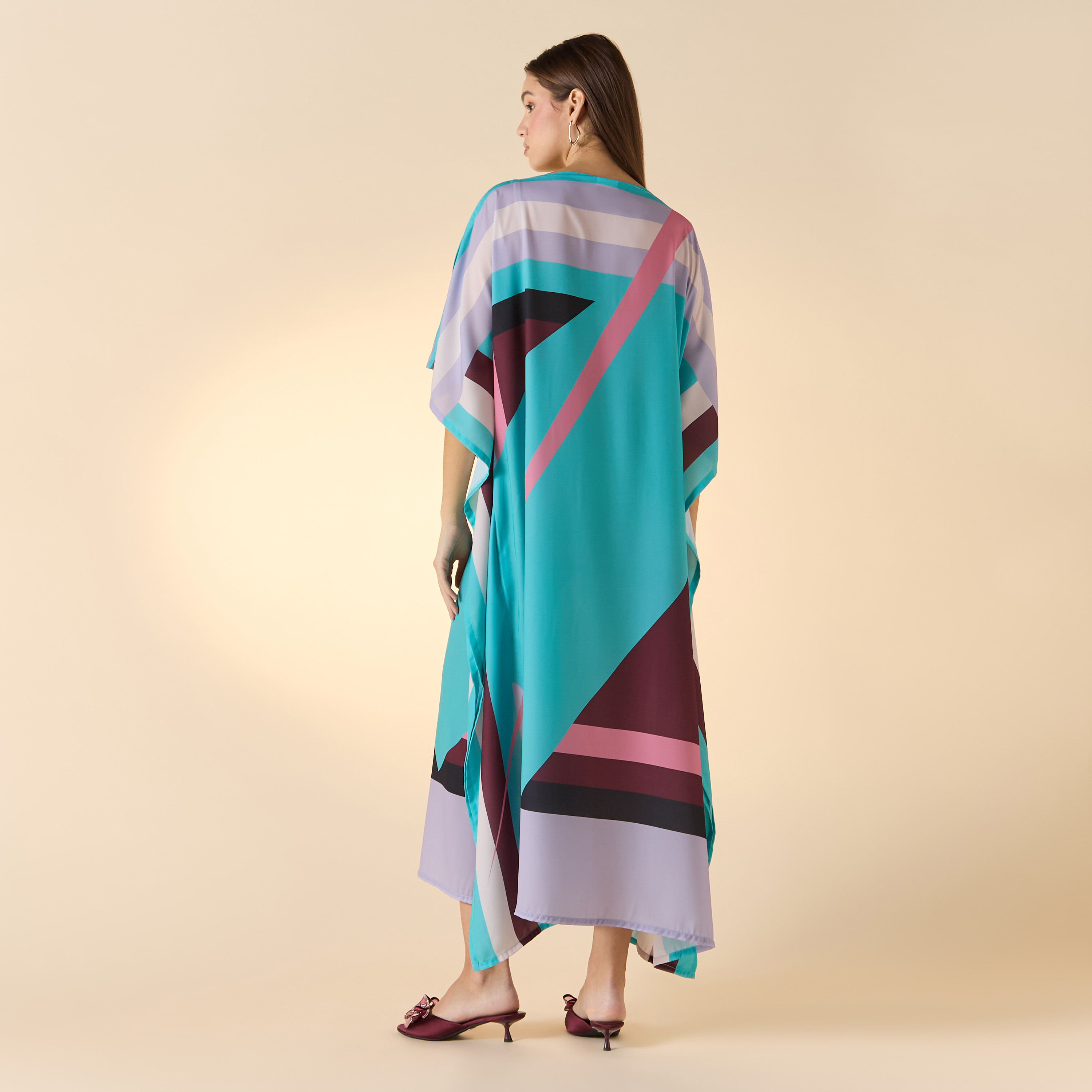 FYOR Printed Boat Neck Maxi Kaftan Dress-women-arabicclothing-kaftan-image-2