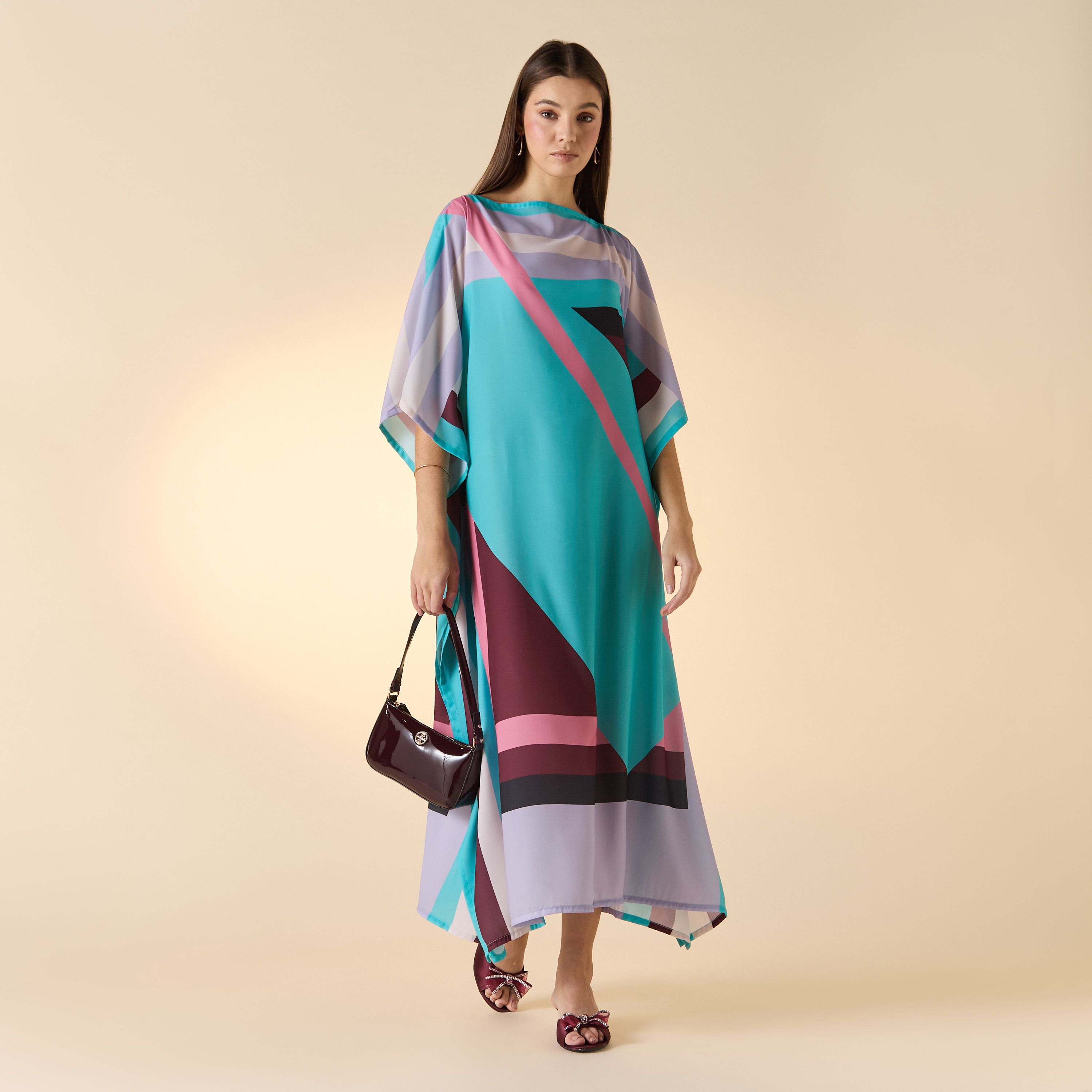 FYOR Printed Boat Neck Maxi Kaftan Dress-women-arabicclothing-kaftan-image-3
