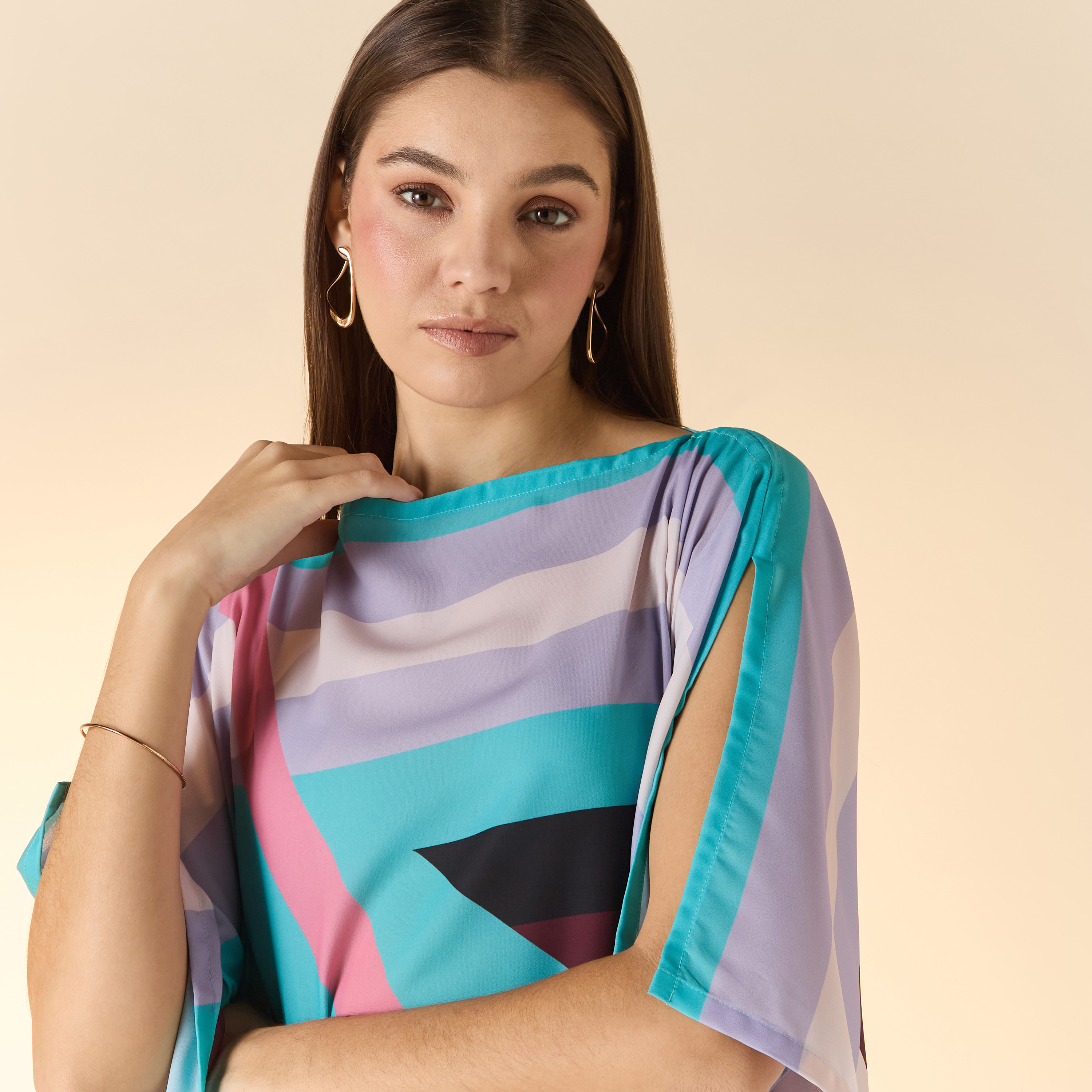 FYOR Printed Boat Neck Maxi Kaftan Dress-women-arabicclothing-kaftan-image-4