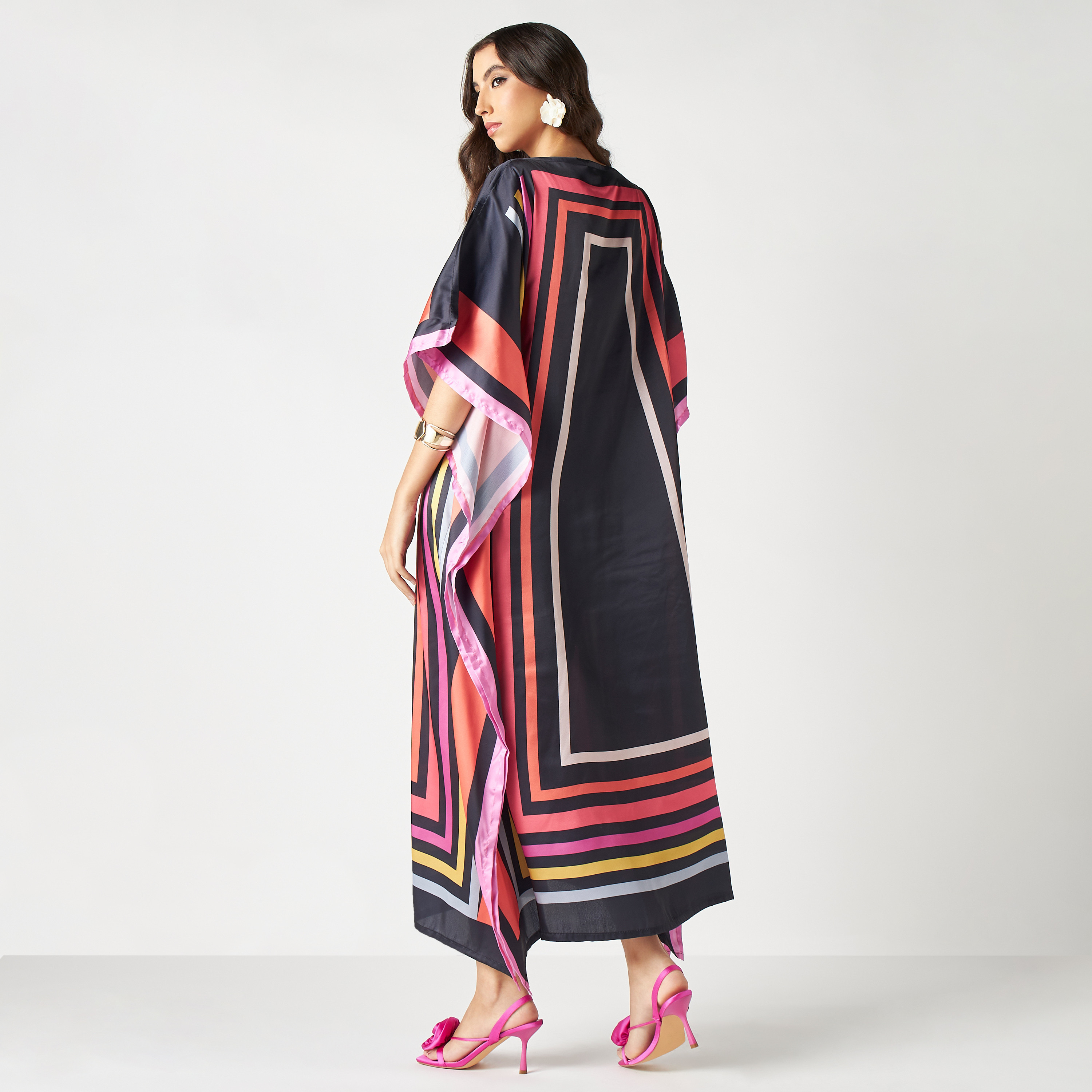FYOR Striped Kaftan Dress with Boat Neck-women-arabicclothing-kaftan-image-3
