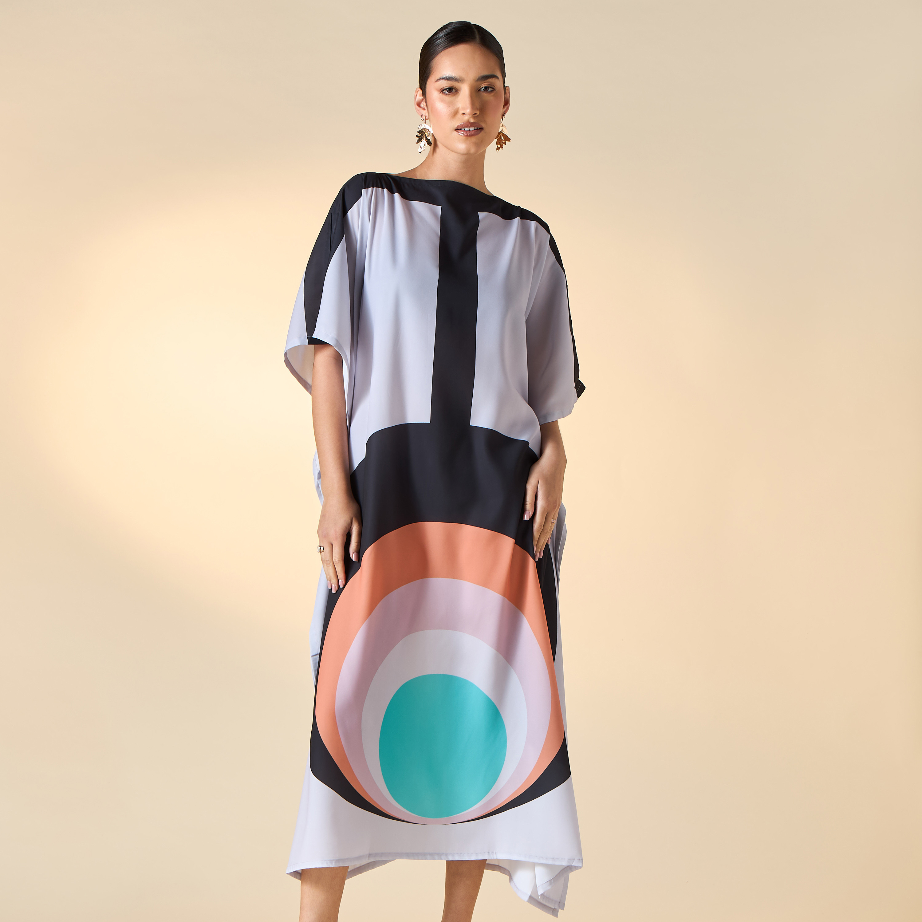 FYOR All-Over Print Kaftan Dress with Boat Neck-women-clothing-dresses-image-1