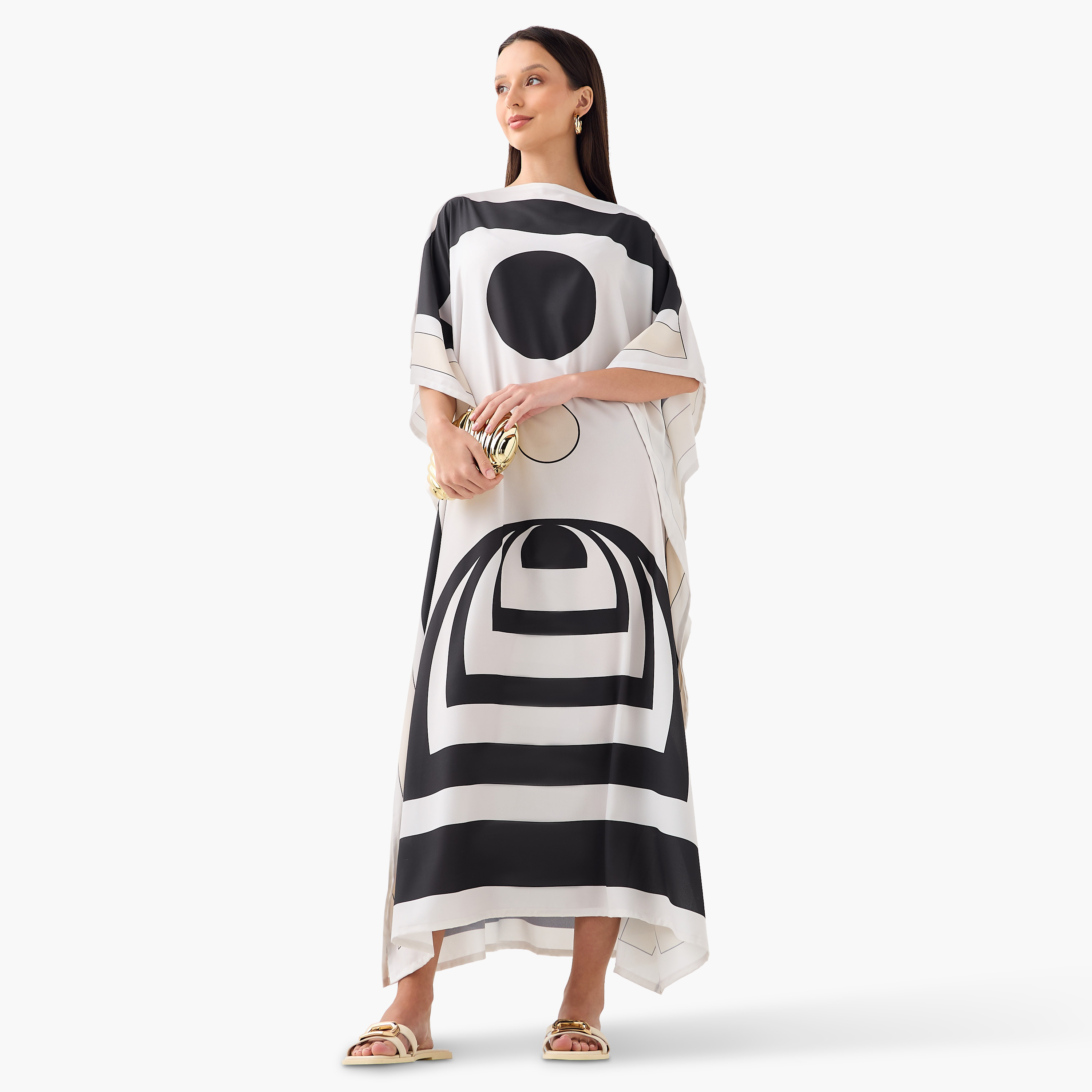 FYOR All-Over Print Kaftan Dress with Boat Neck-women-clothing-dresses-image-1