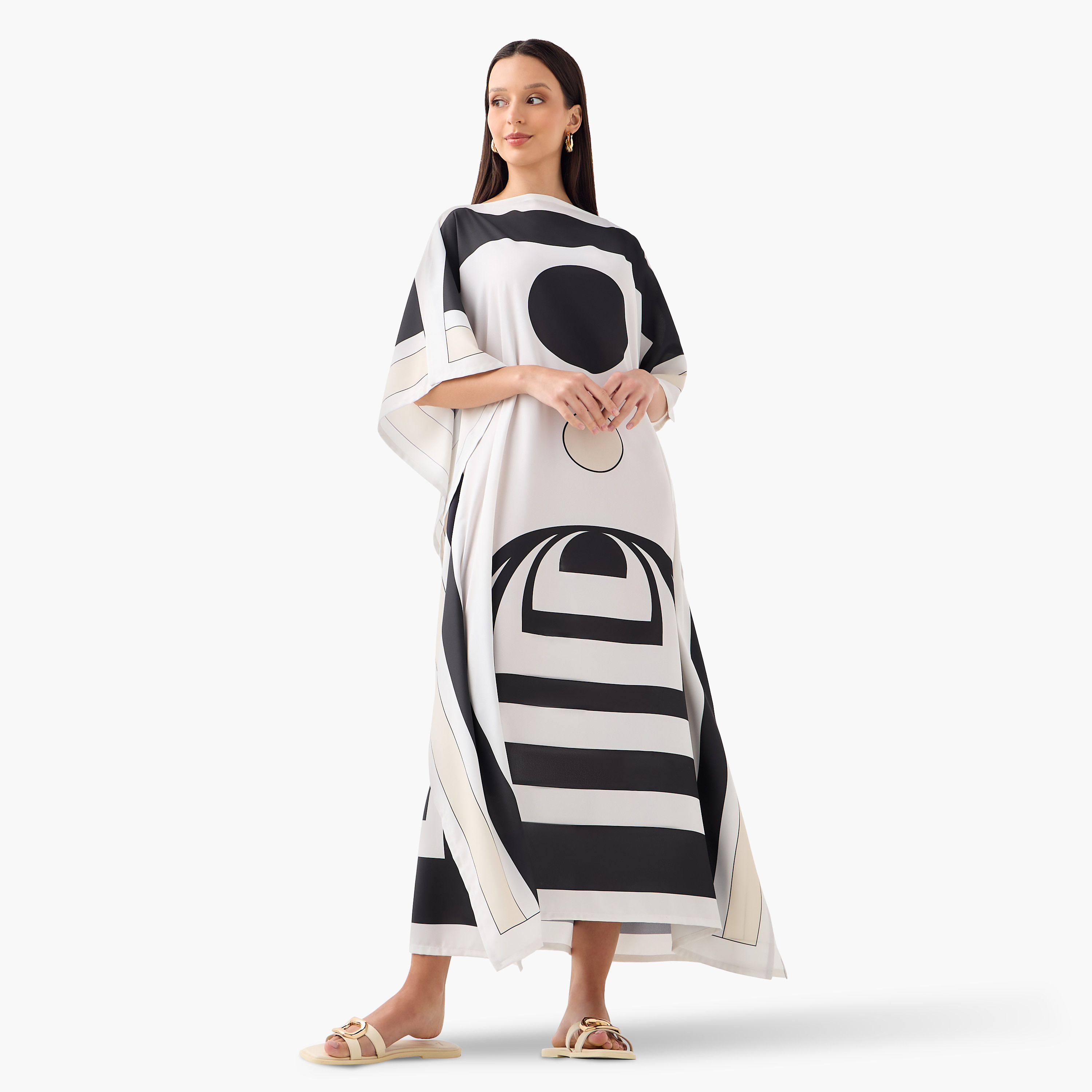 FYOR All-Over Print Kaftan Dress with Boat Neck-women-clothing-dresses-image-2