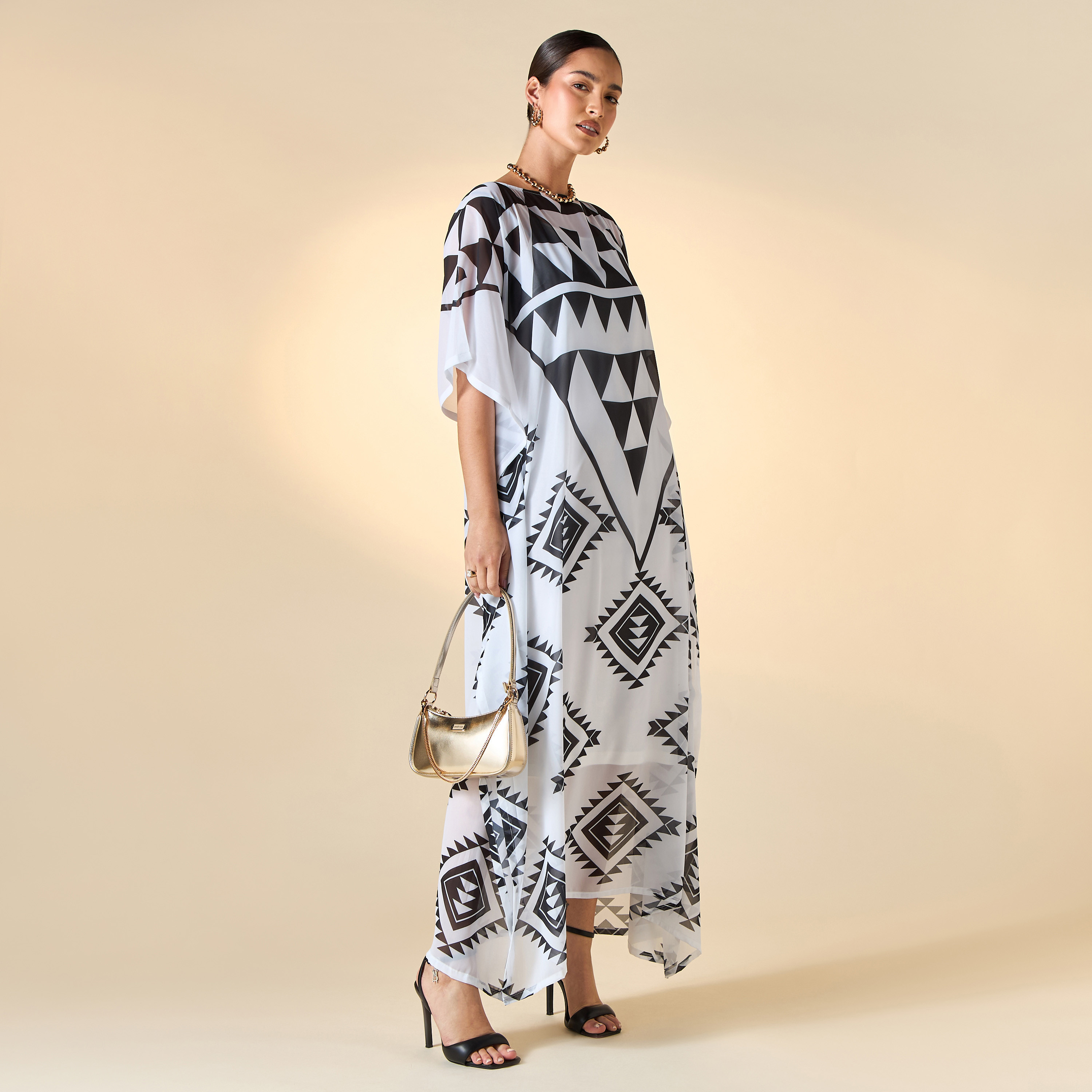 FYOR All-Over Print Kaftan Dress with Boat Neck-women-clothing-dresses-image-1