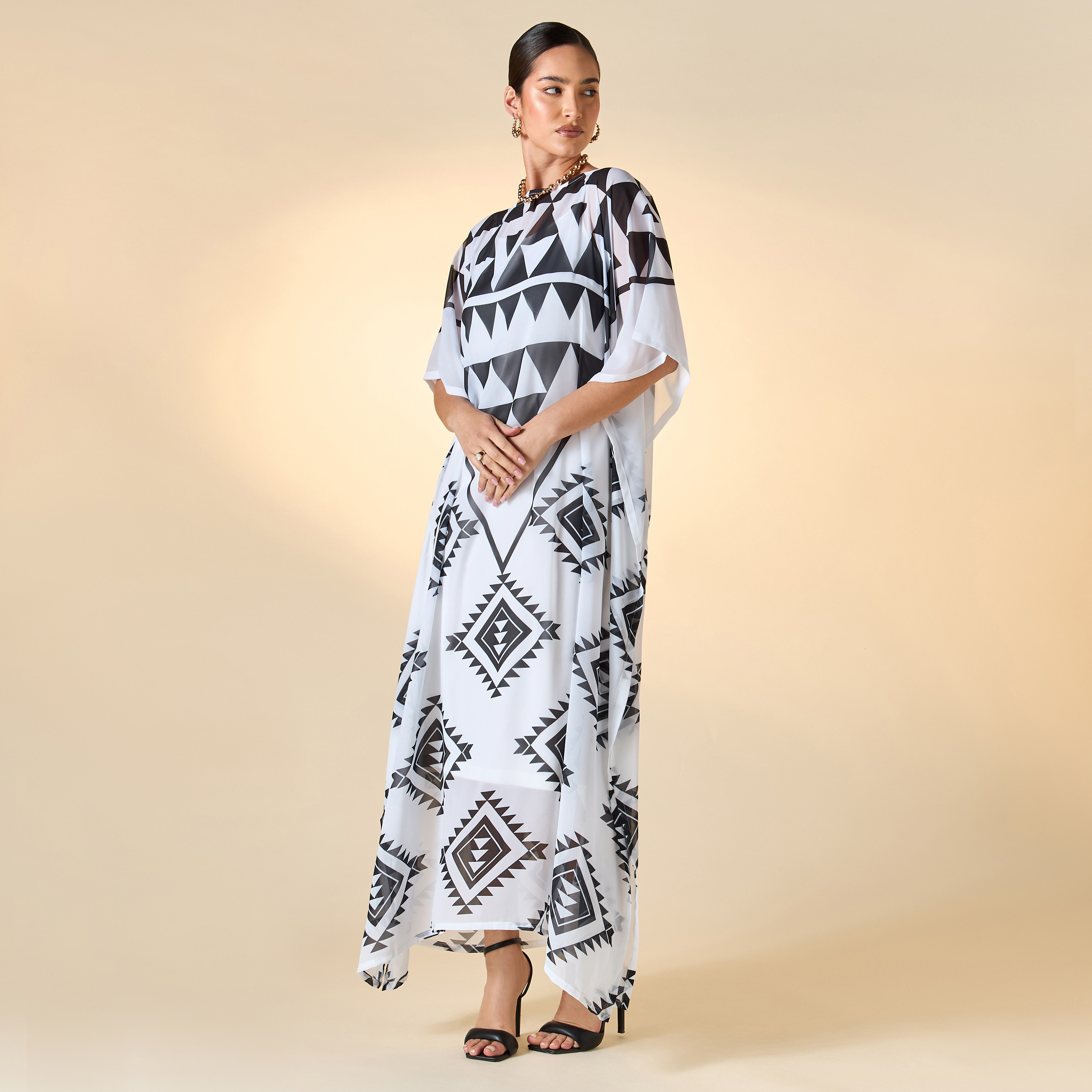 FYOR All-Over Print Kaftan Dress with Boat Neck-women-clothing-dresses-image-3