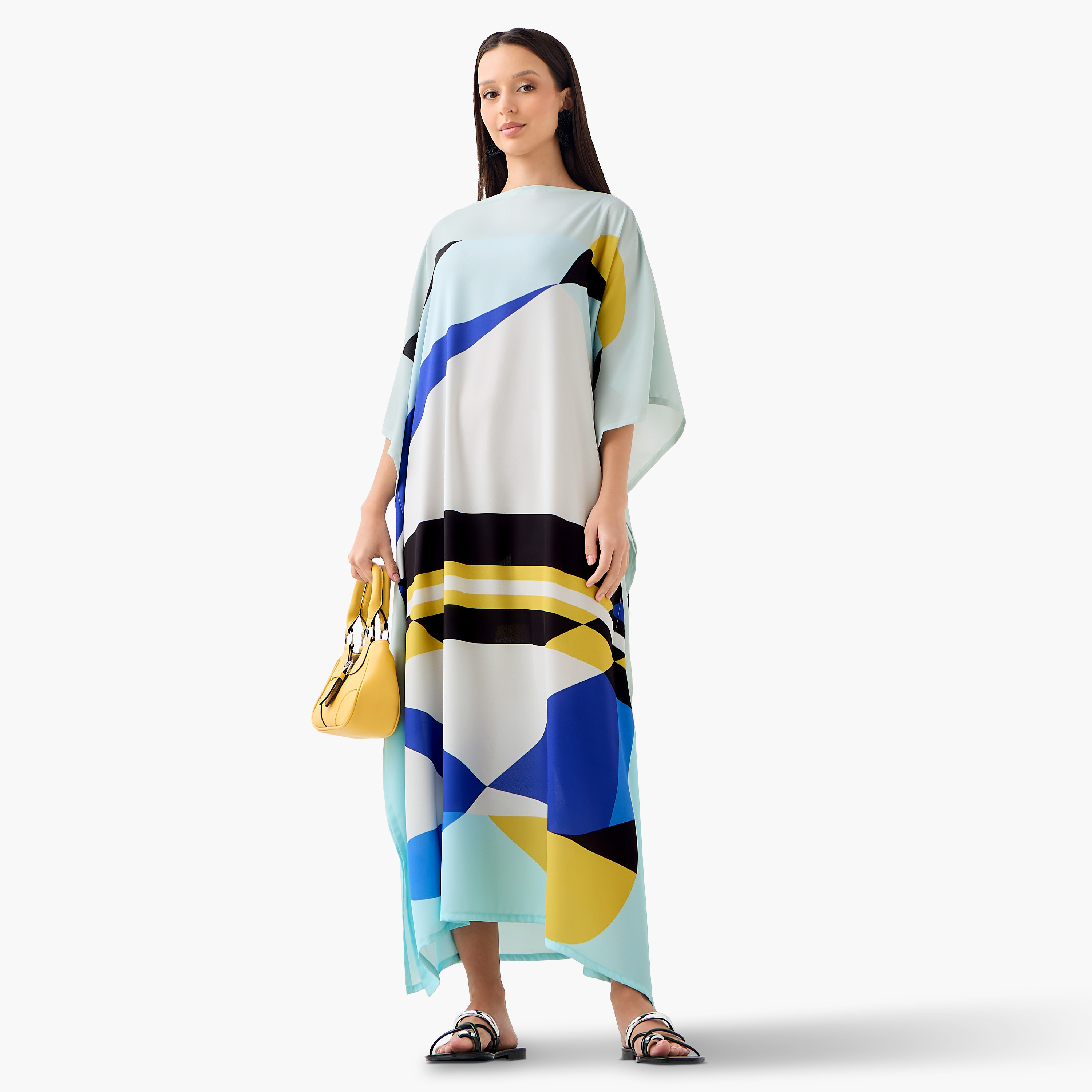FYOR All-Over Print Kaftan Dress with Boat Neck-women-clothing-dresses-image-1